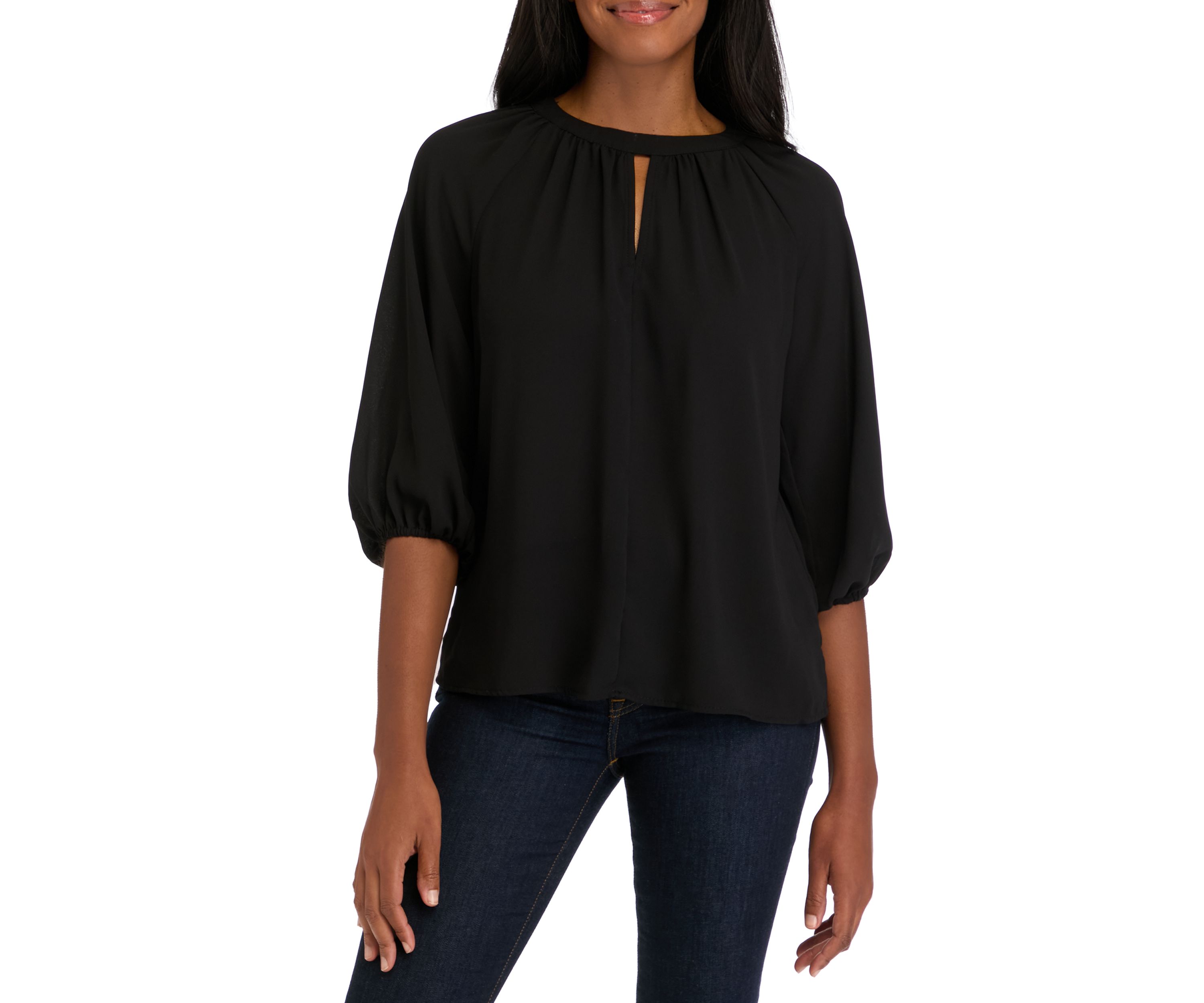Womens 3/4 Sleeve Keyhole Blouse