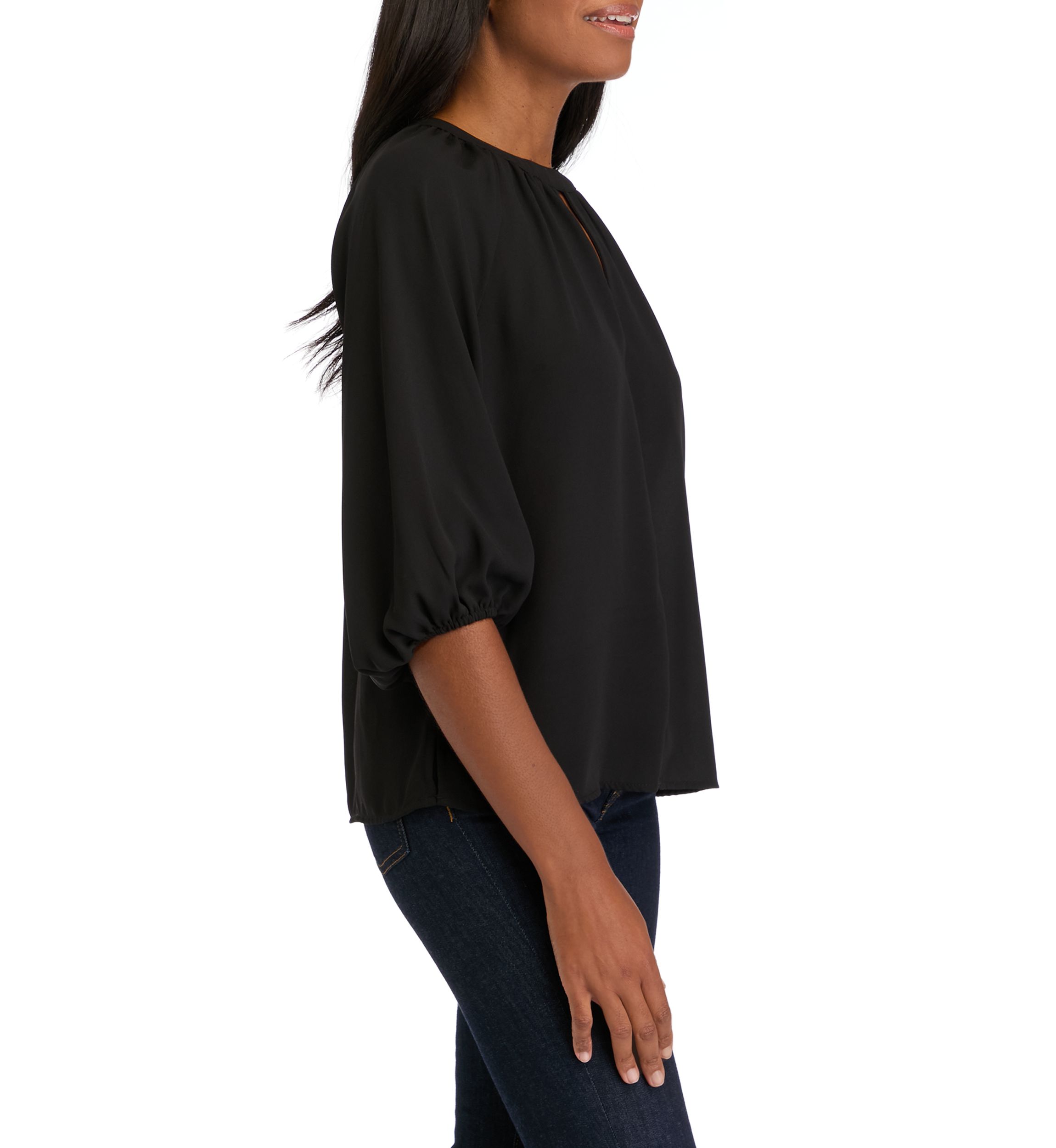 Womens 3/4 Sleeve Keyhole Blouse