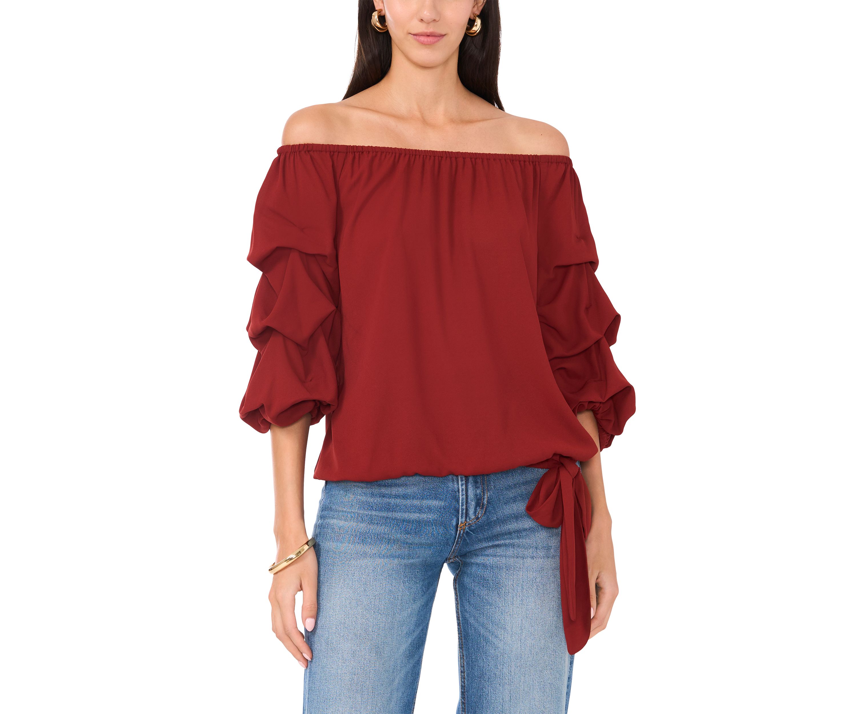Womens Off the Shoulder Puff Sleeve Blouse