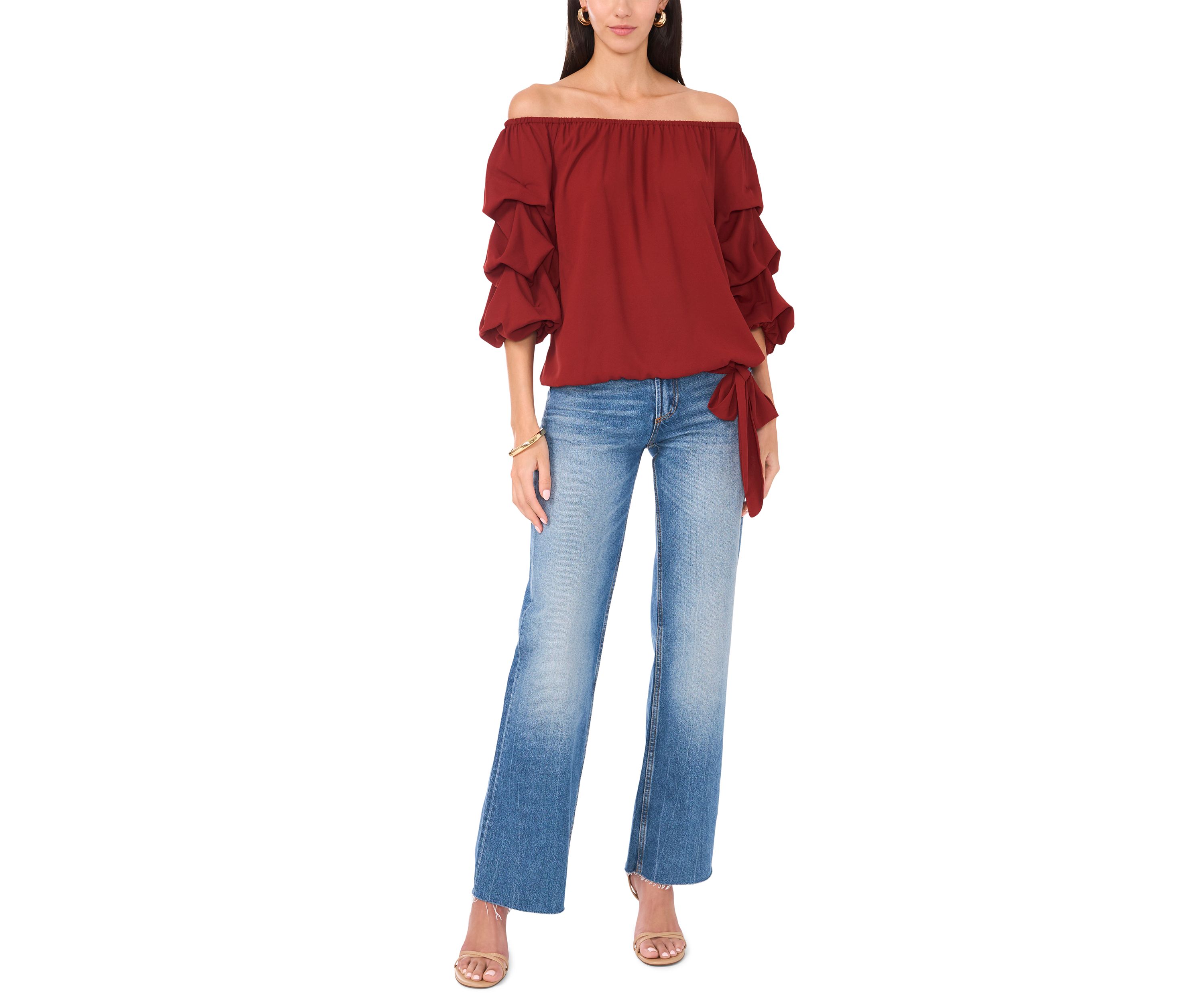 Womens Off the Shoulder Puff Sleeve Blouse