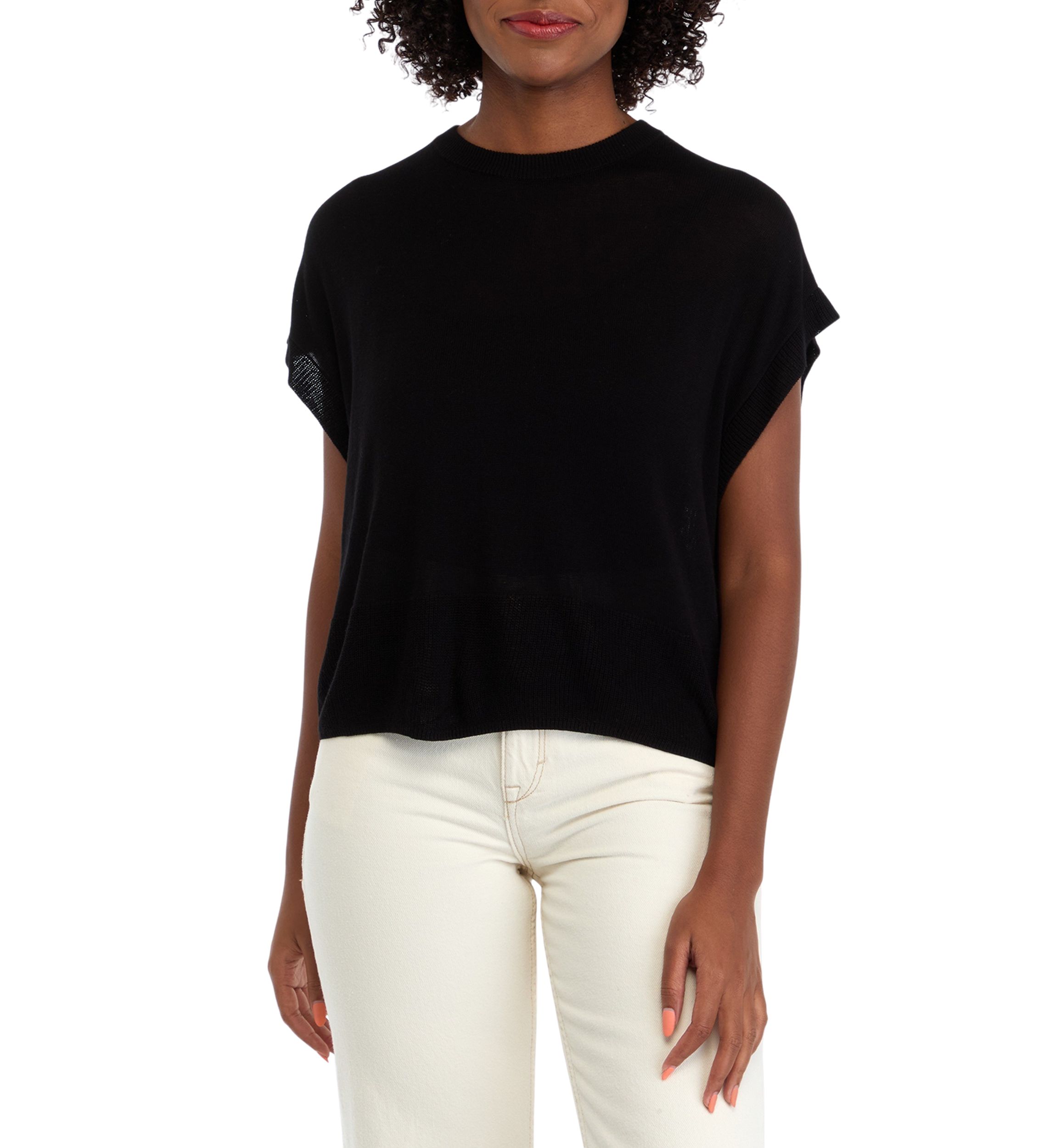 Womens Cap Sleeve Crew Neck Sweater 