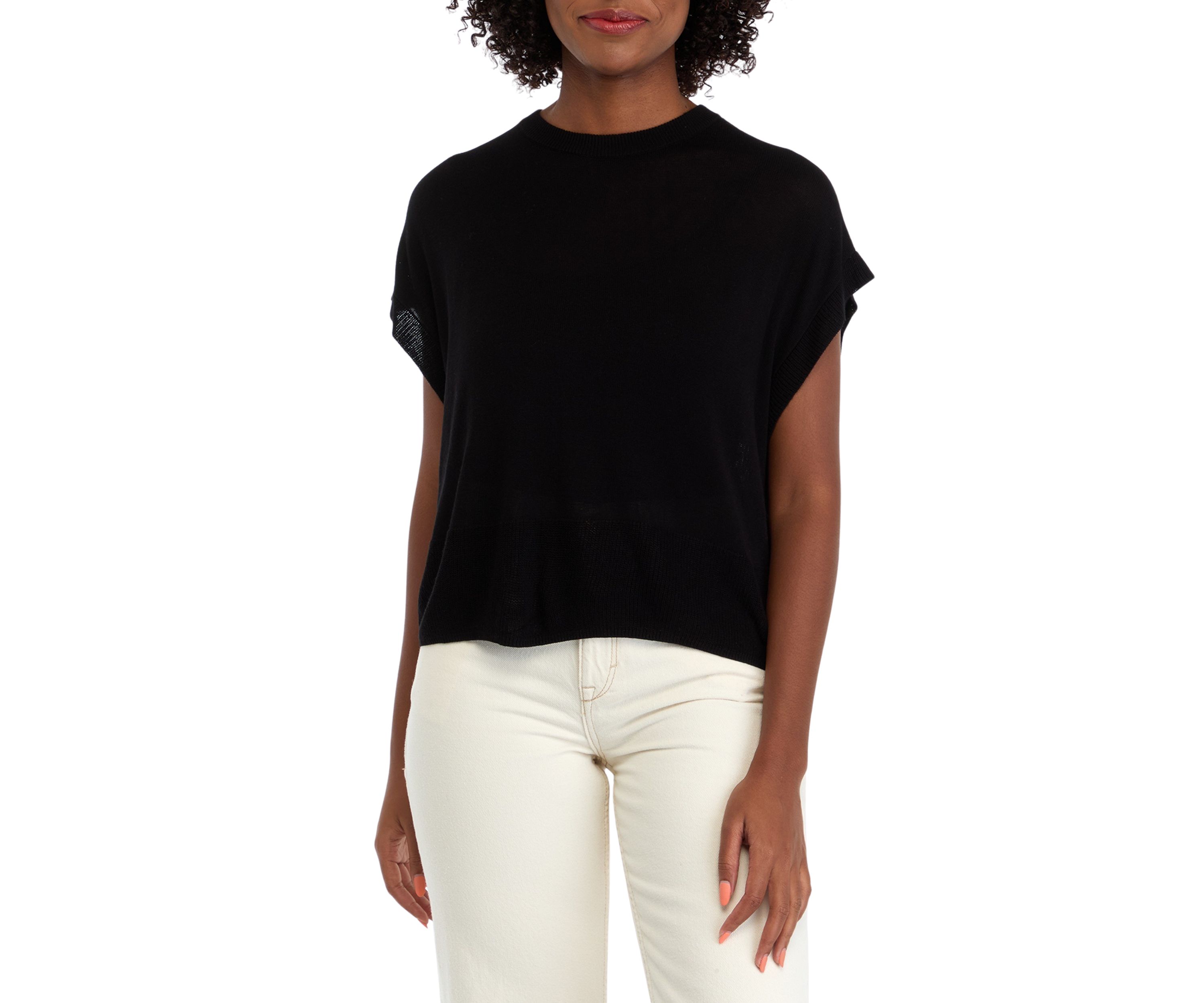 Womens Cap Sleeve Crew Neck Sweater 