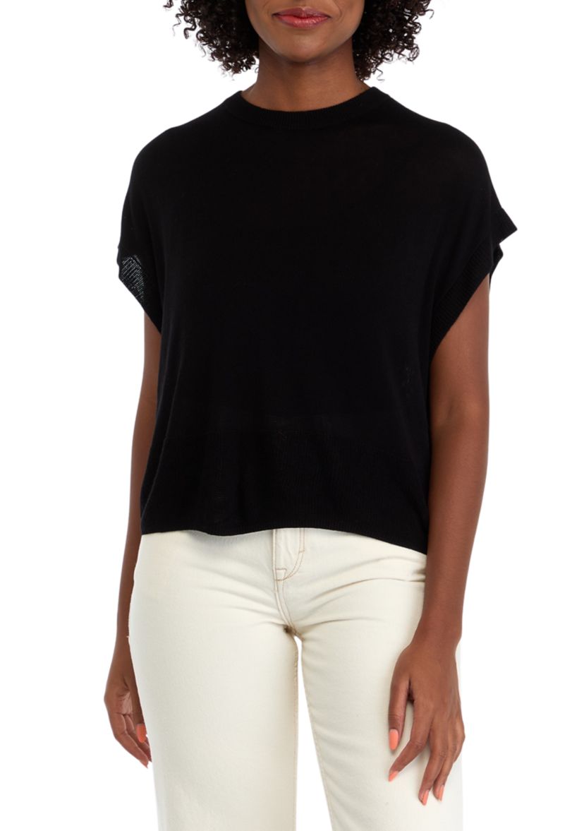 Womens Cap Sleeve Crew Neck Sweater 