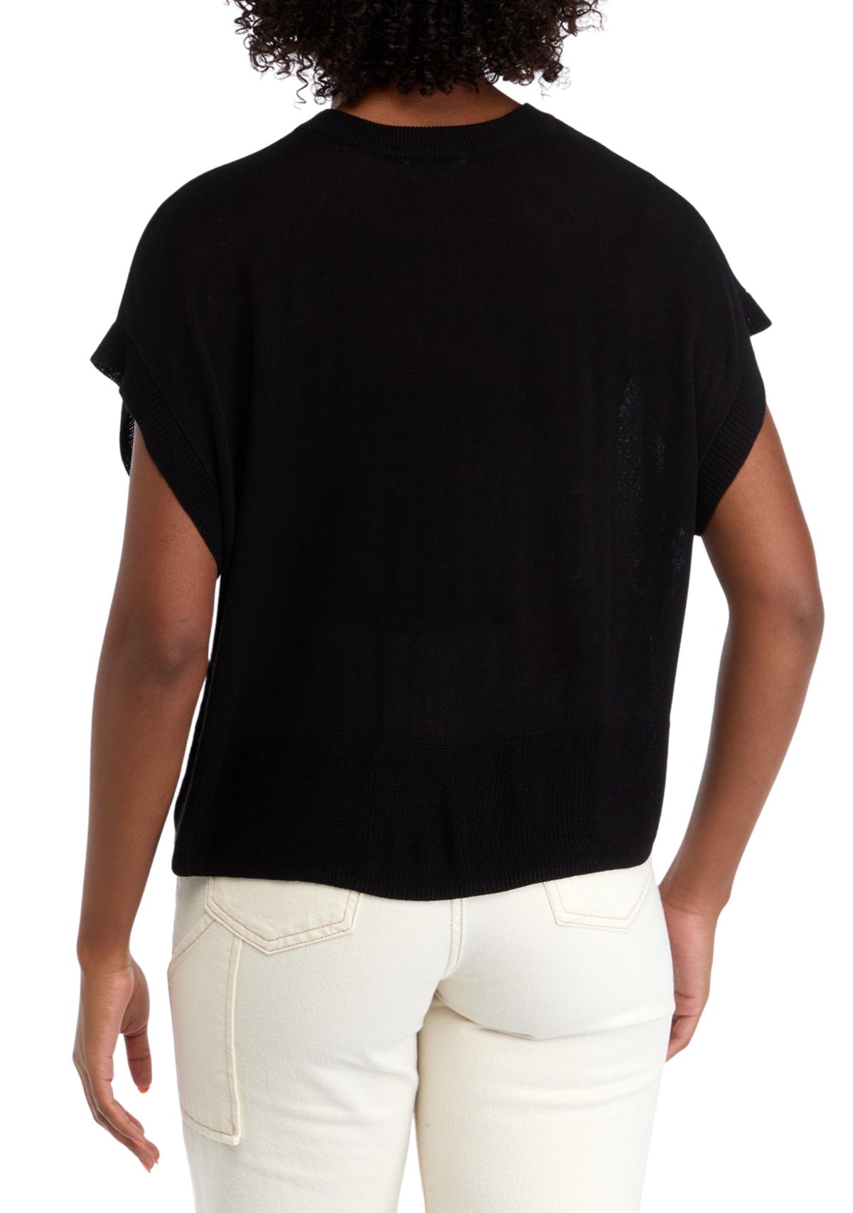 Womens Cap Sleeve Crew Neck Sweater 
