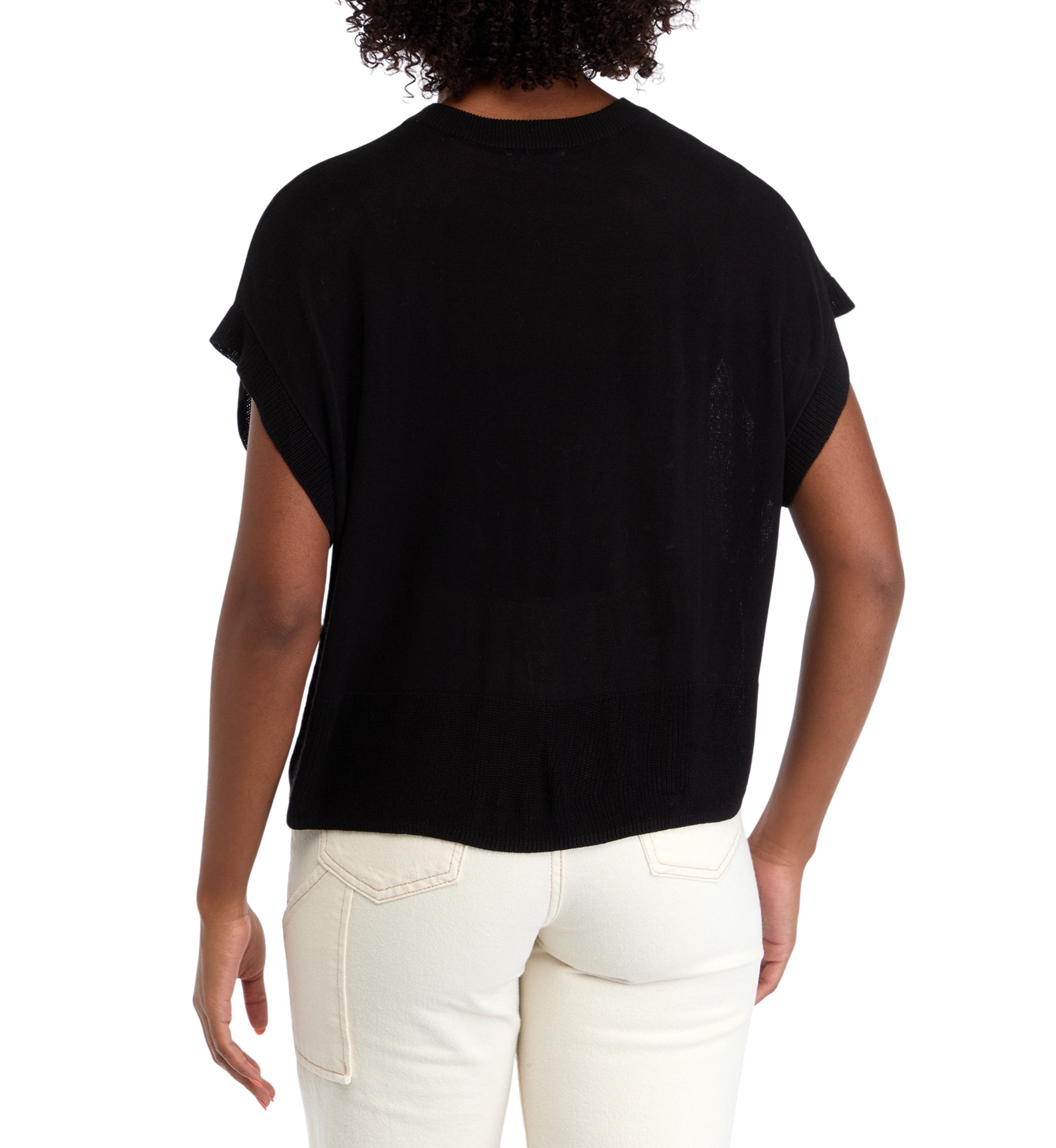 Womens Cap Sleeve Crew Neck Sweater 