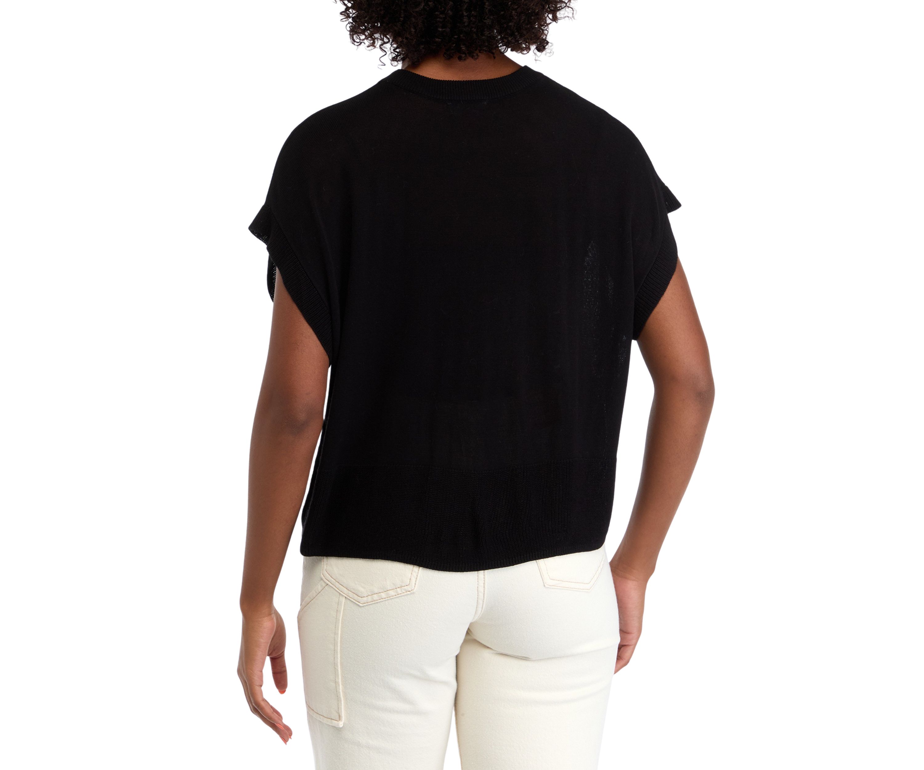 Womens Cap Sleeve Crew Neck Sweater 