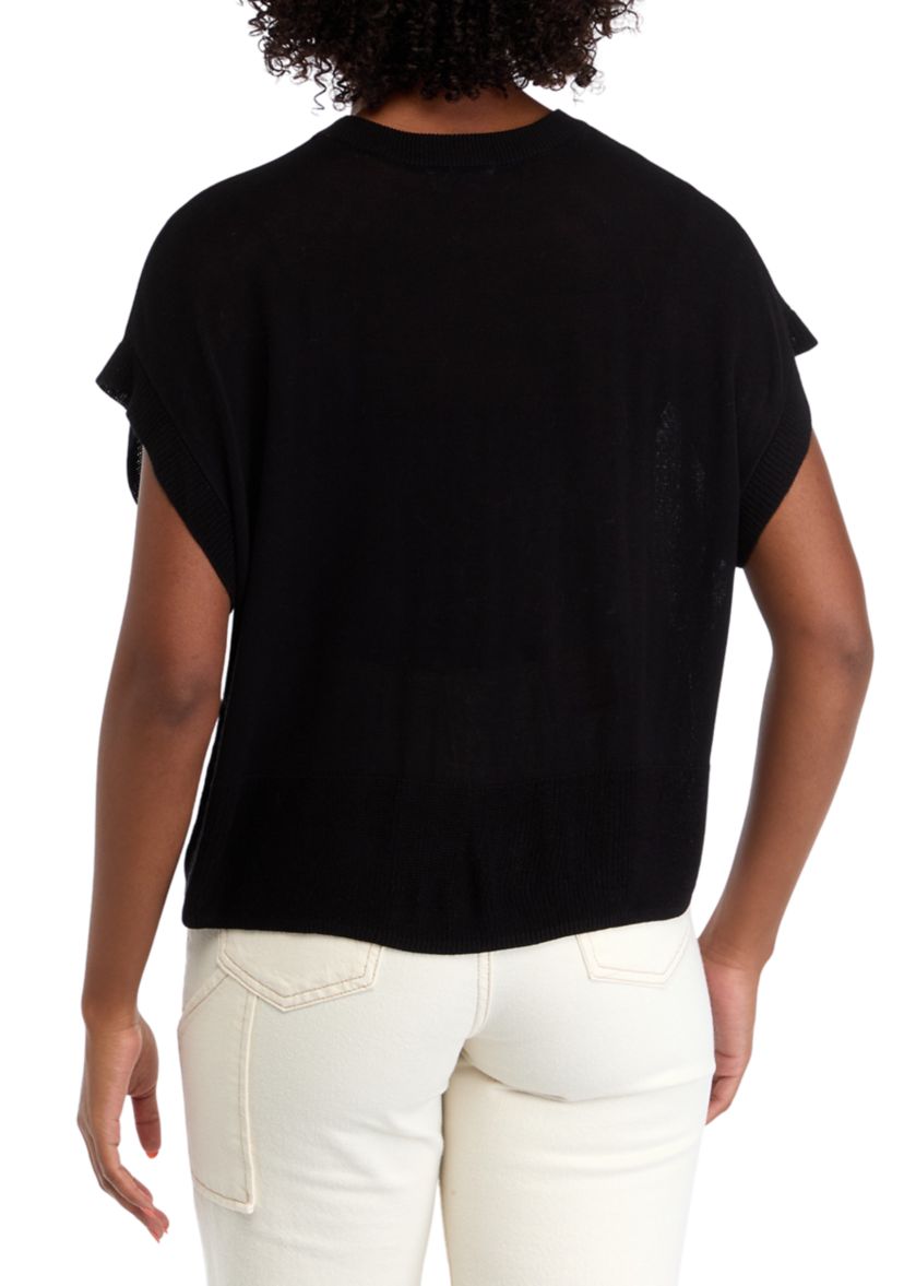 Womens Cap Sleeve Crew Neck Sweater 