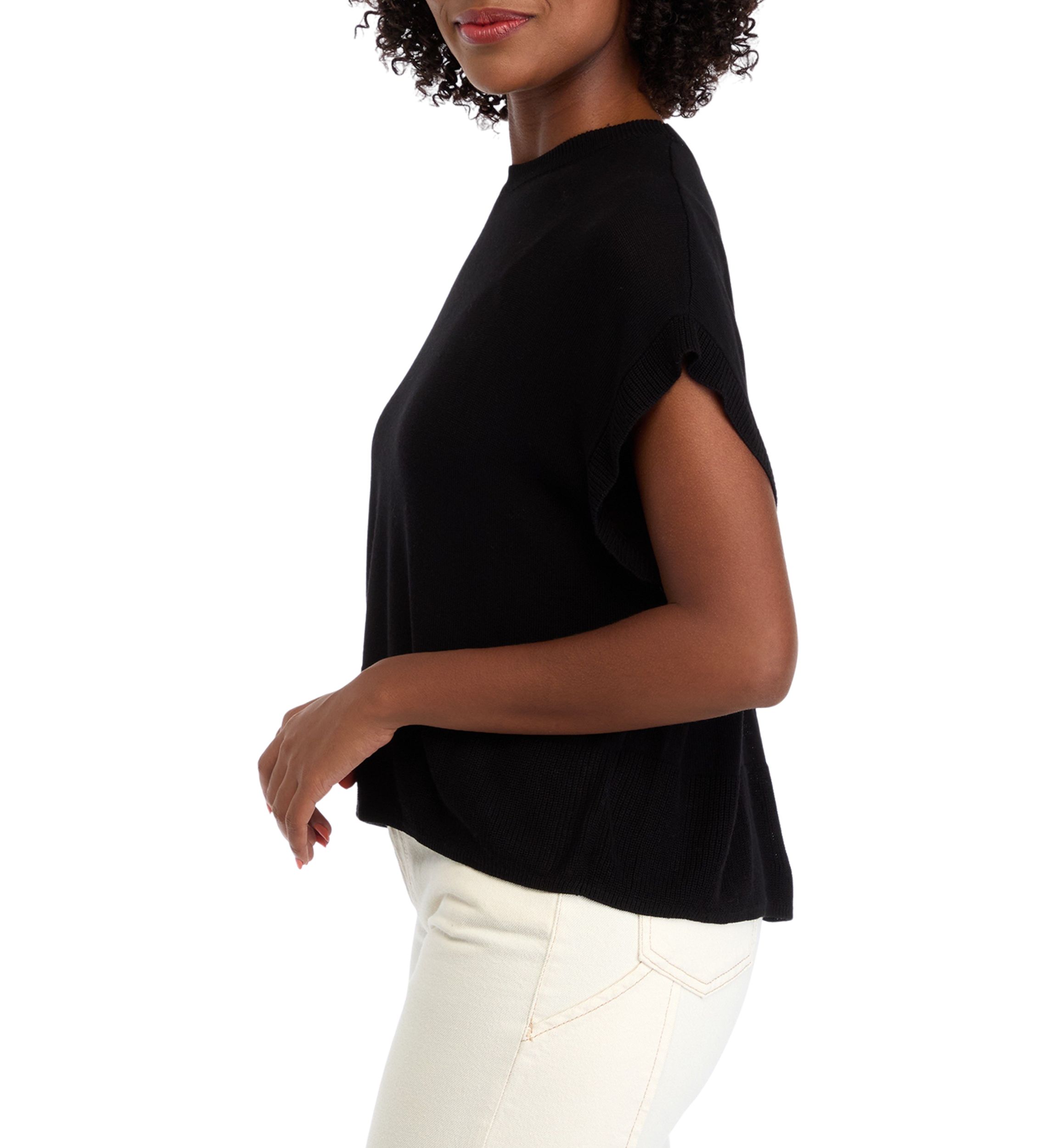 Womens Cap Sleeve Crew Neck Sweater 