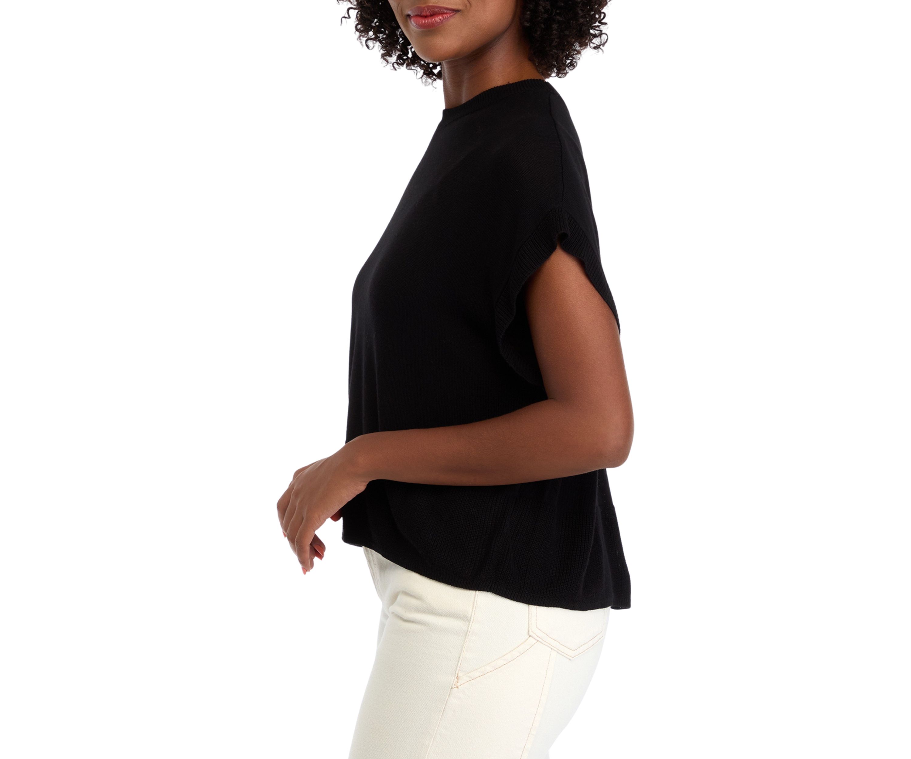 Womens Cap Sleeve Crew Neck Sweater 