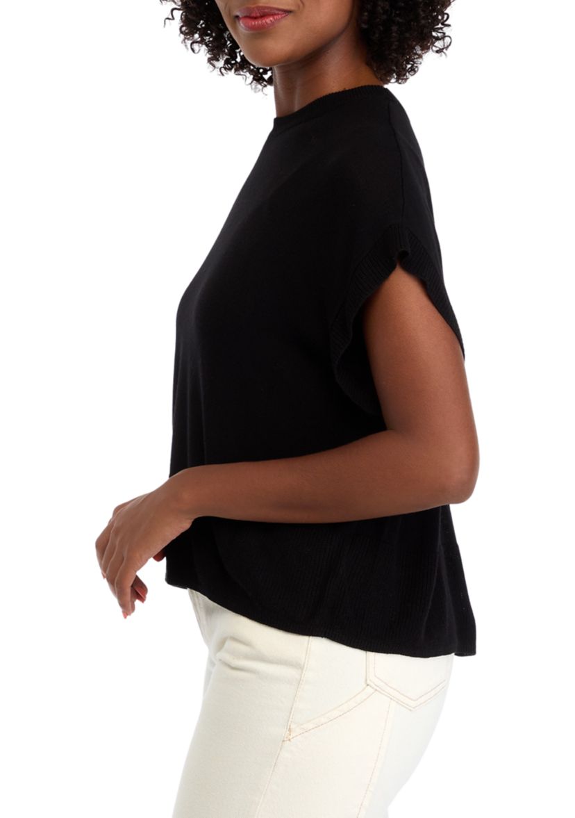 Womens Cap Sleeve Crew Neck Sweater 