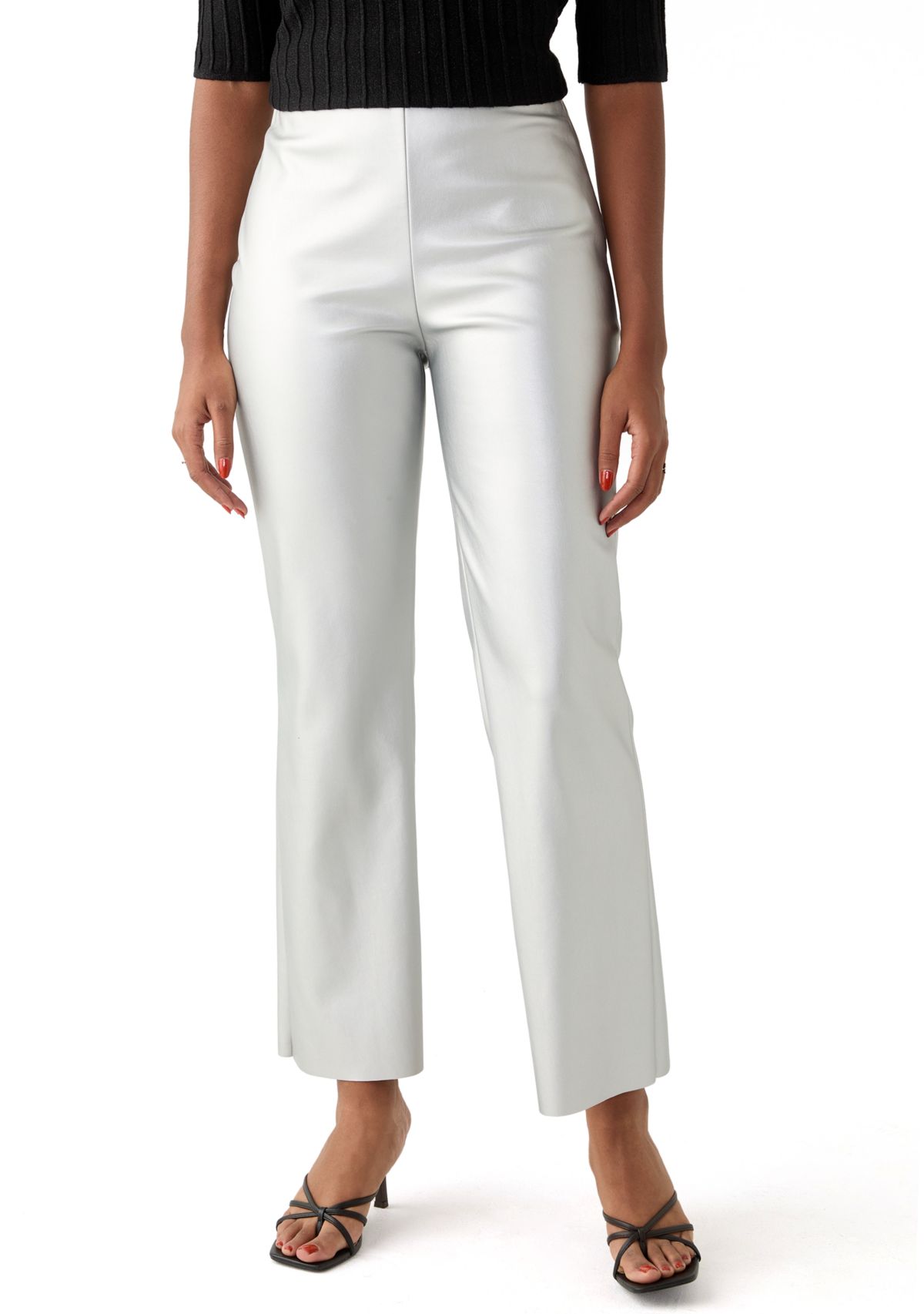 Womens Crop Flare Coated Vegan Leather Pants