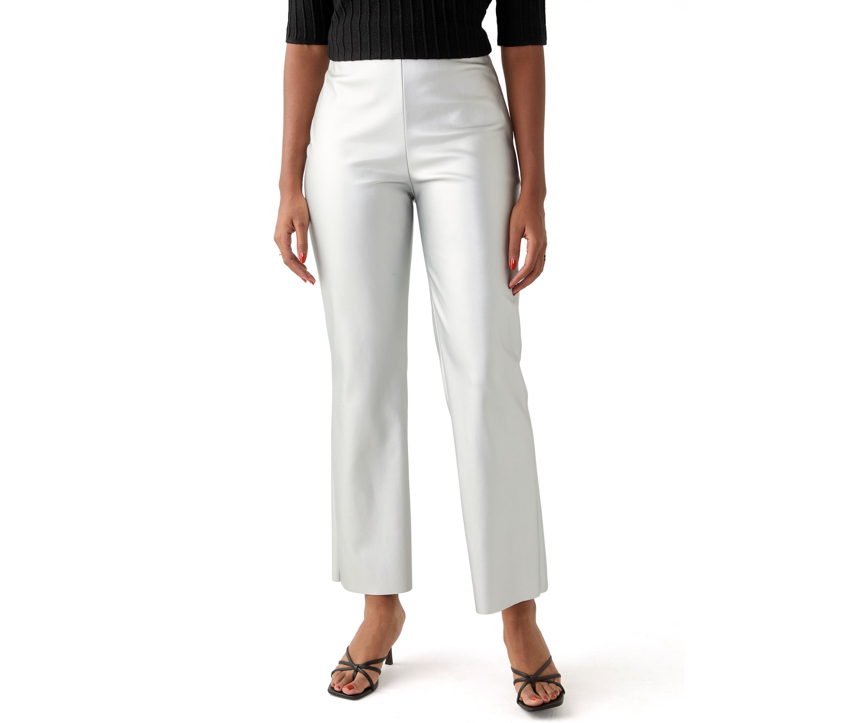 Womens Crop Flare Coated Vegan Leather Pants