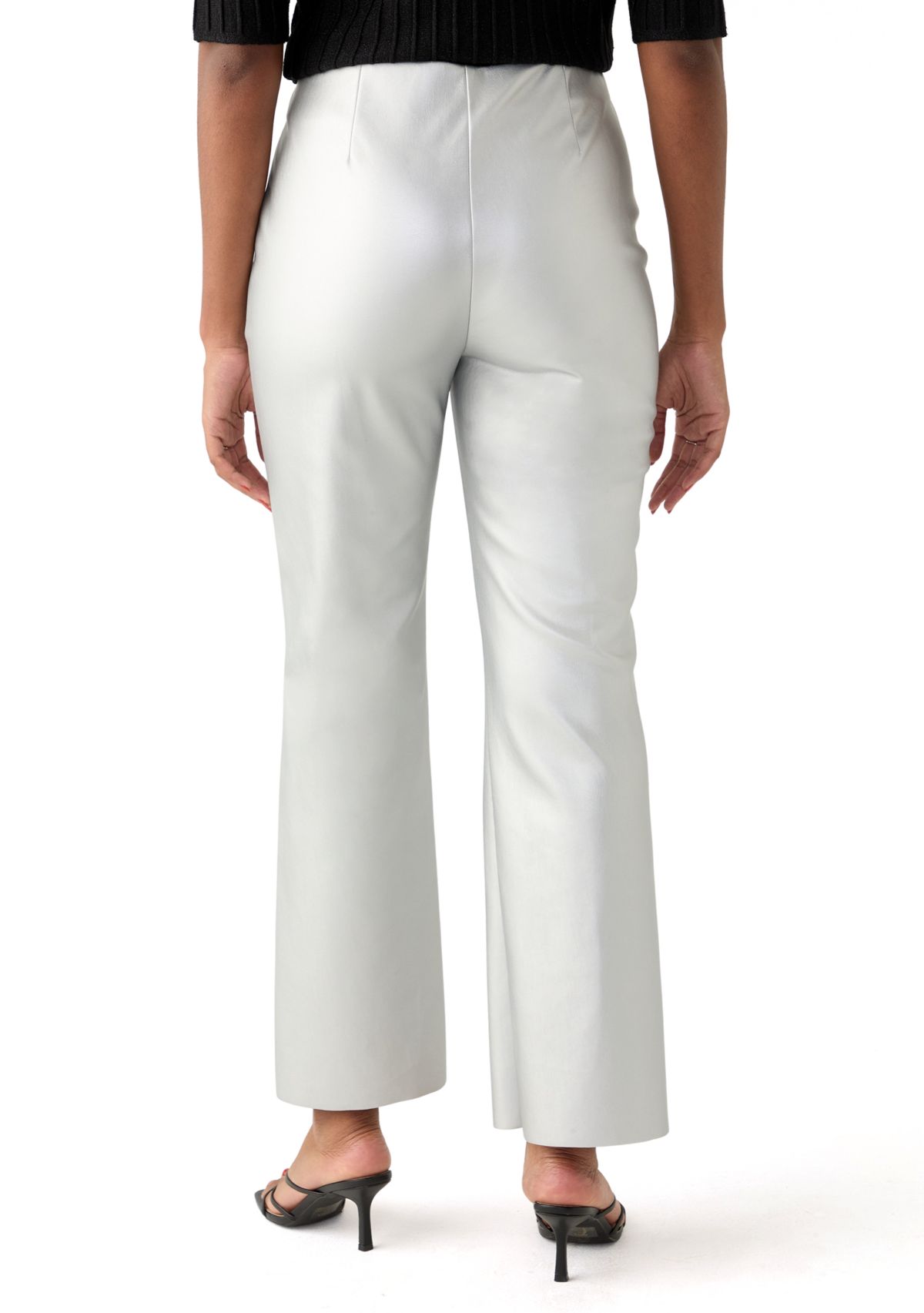 Womens Crop Flare Coated Vegan Leather Pants