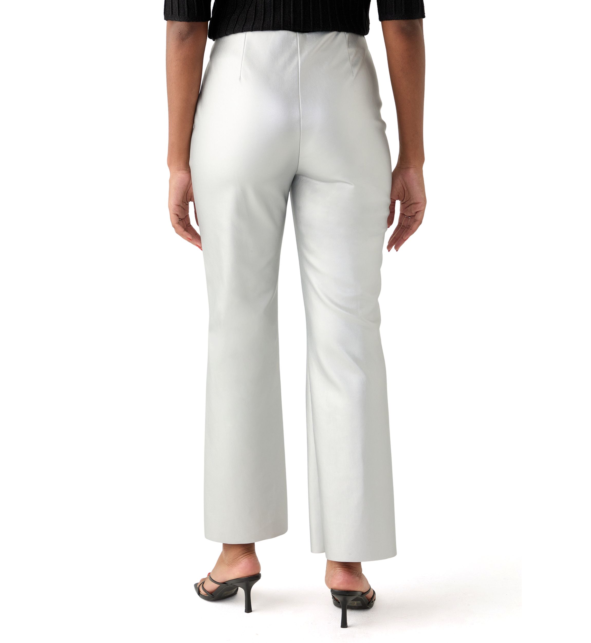 Womens Crop Flare Coated Vegan Leather Pants