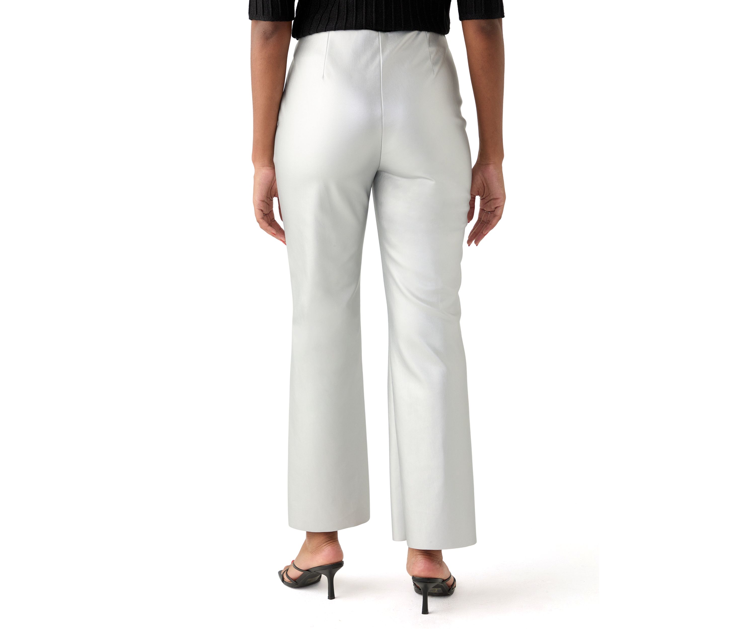 Womens Crop Flare Coated Vegan Leather Pants