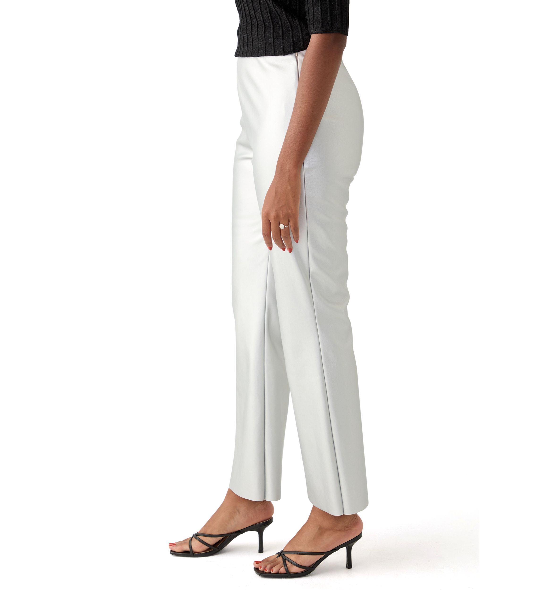 Womens Crop Flare Coated Vegan Leather Pants