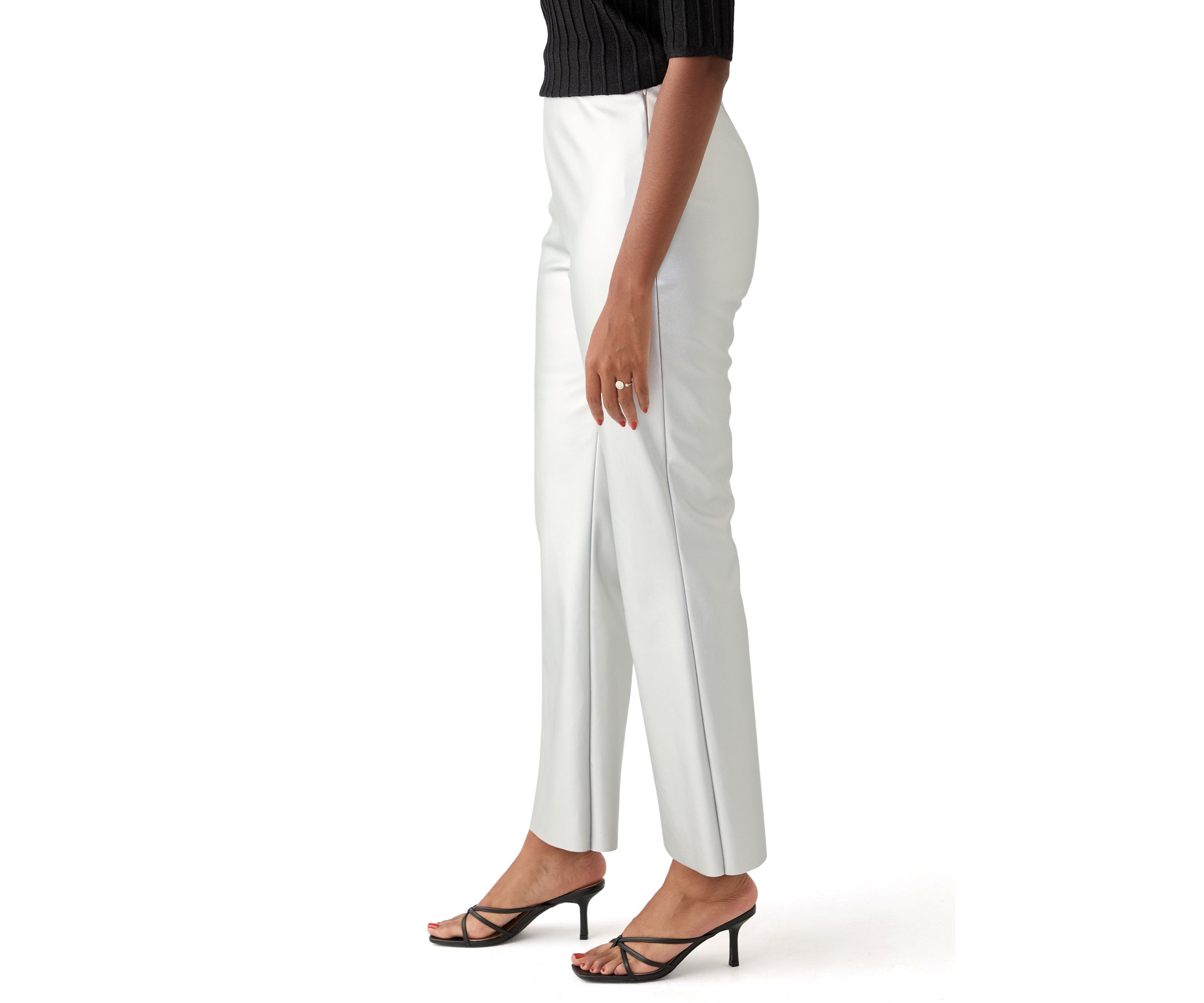 Womens Crop Flare Coated Vegan Leather Pants