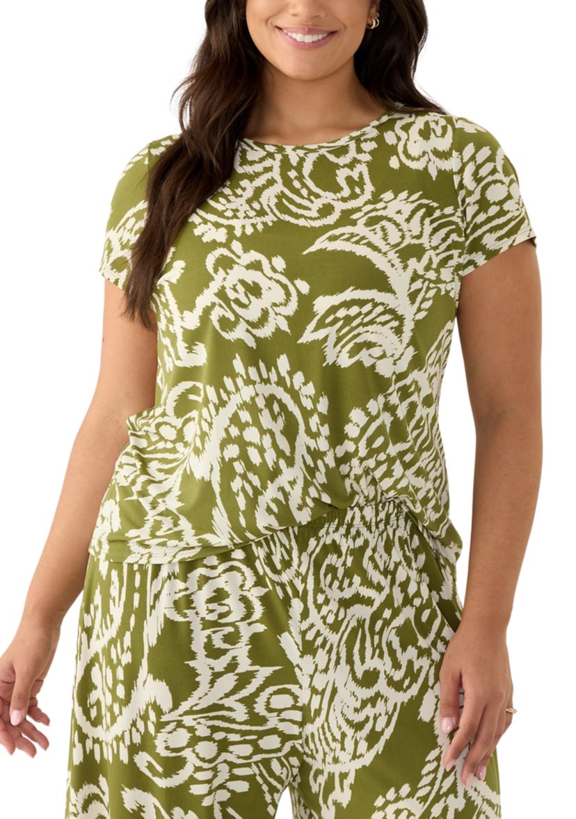 Plus Size Crew Neck Short Sleeve Split Back T-Shirt 