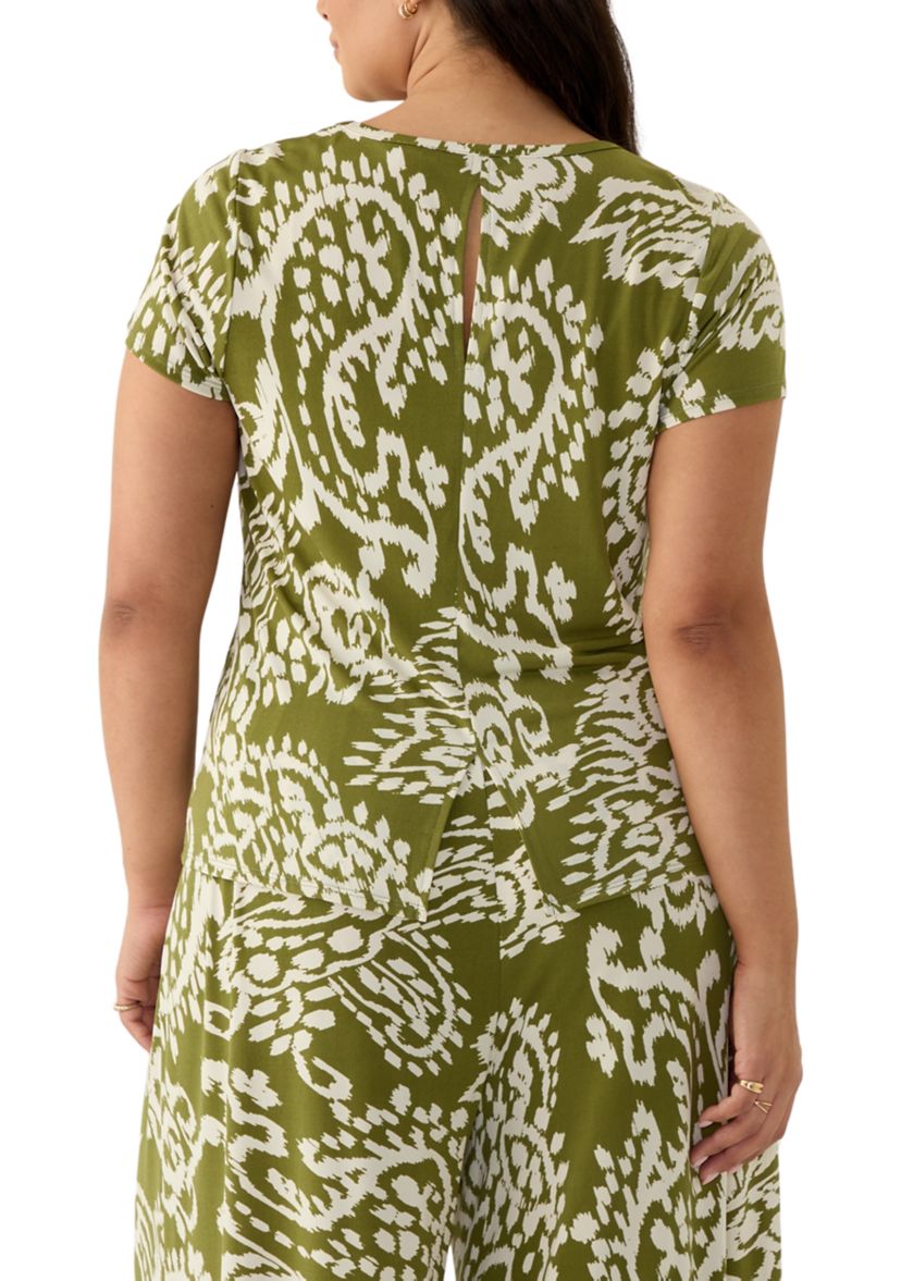 Plus Size Crew Neck Short Sleeve Split Back T-Shirt 