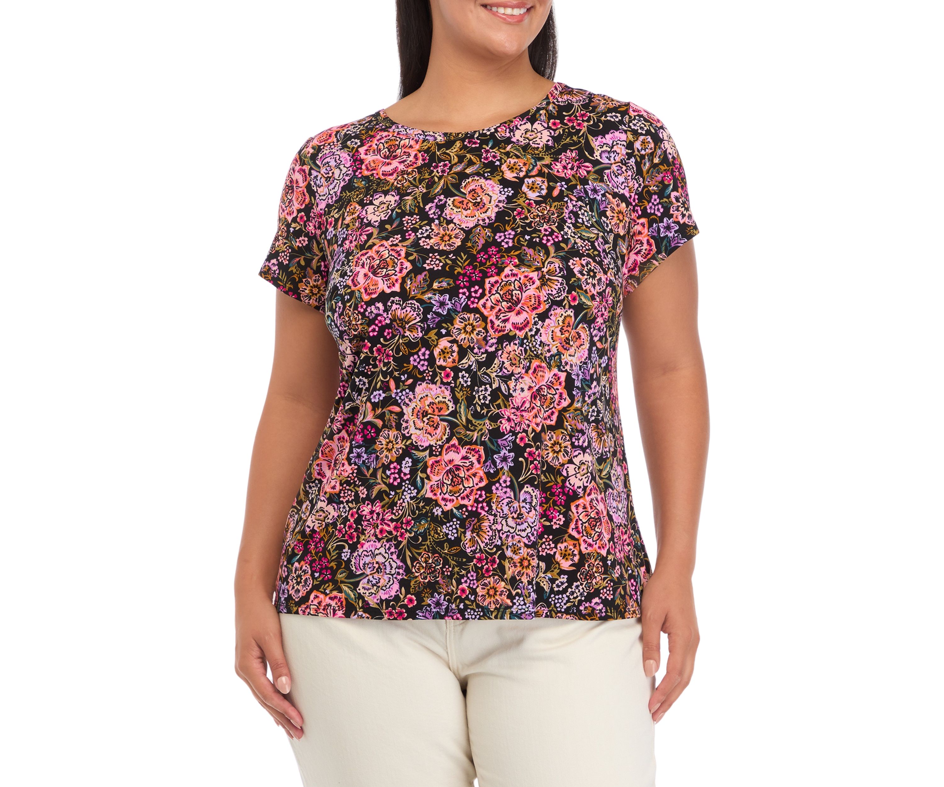 Womens Crew Neck Short Sleeve Split Neck Top 