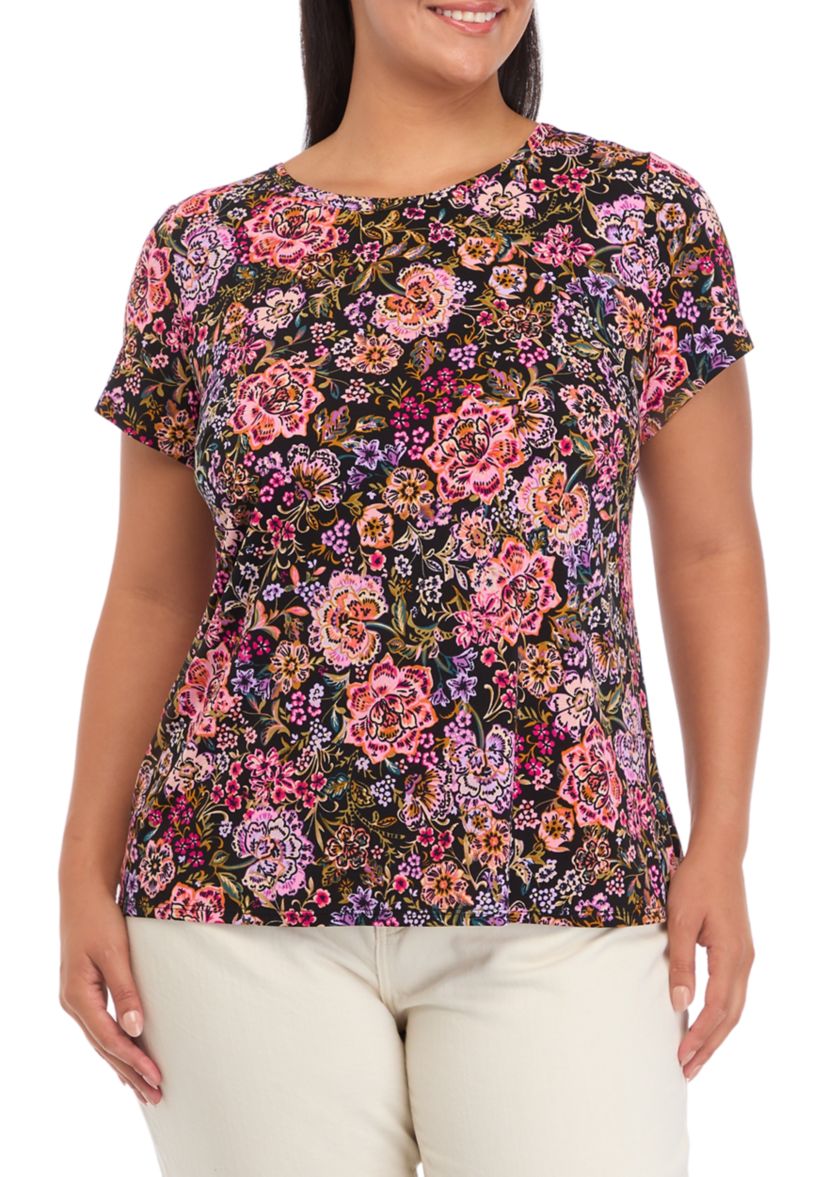 Womens Crew Neck Short Sleeve Split Neck Top 