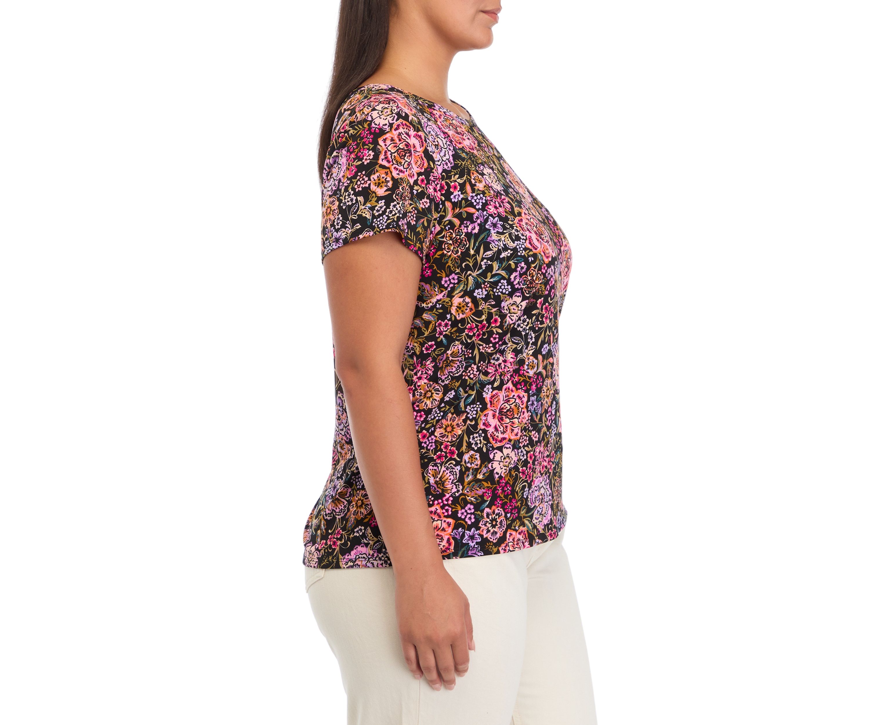 Womens Crew Neck Short Sleeve Split Neck Top 