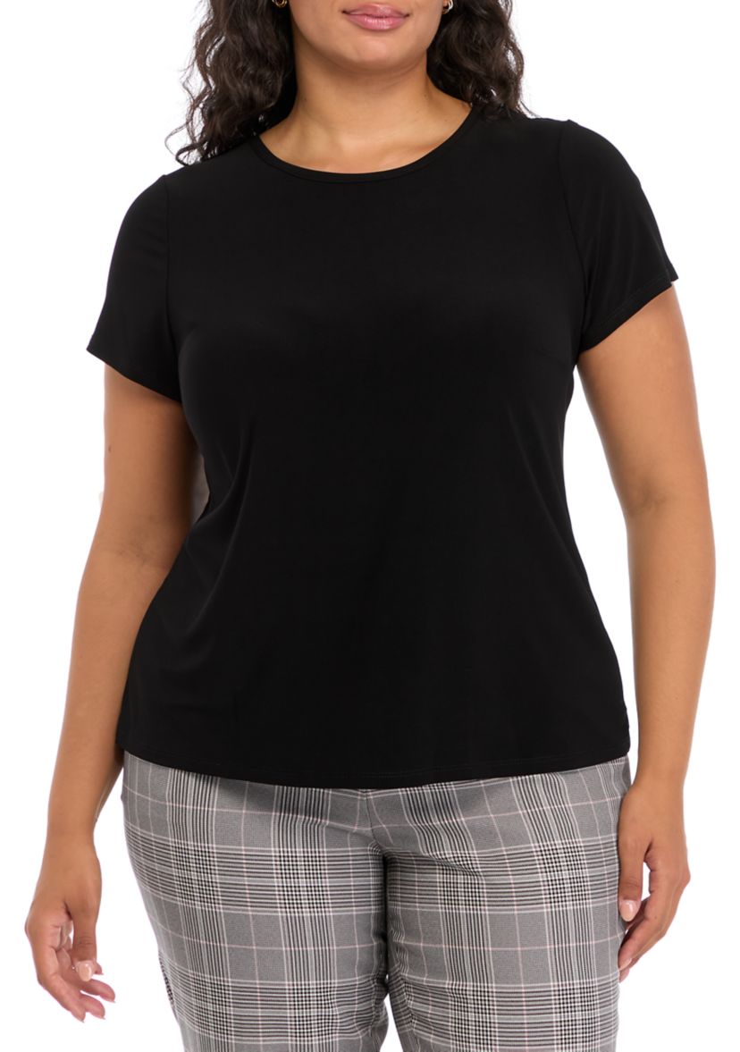 Plus Size Crew Neck Short Sleeve Split Back T-Shirt