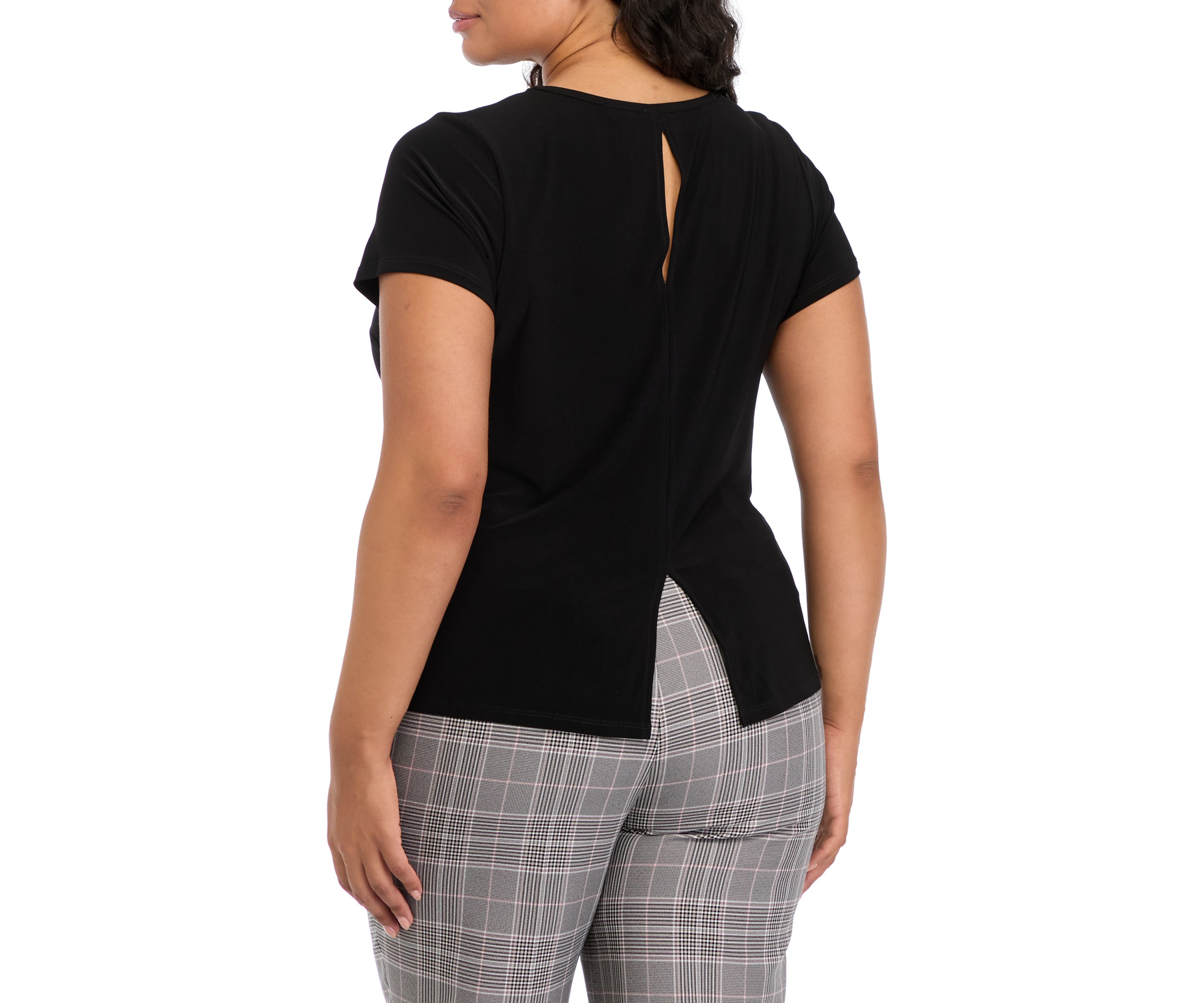 Plus Size Crew Neck Short Sleeve Split Back T-Shirt