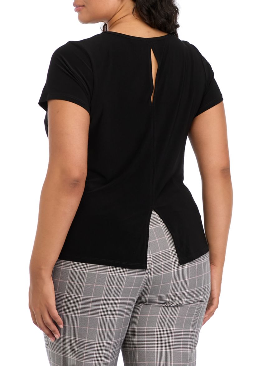 Plus Size Crew Neck Short Sleeve Split Back T-Shirt