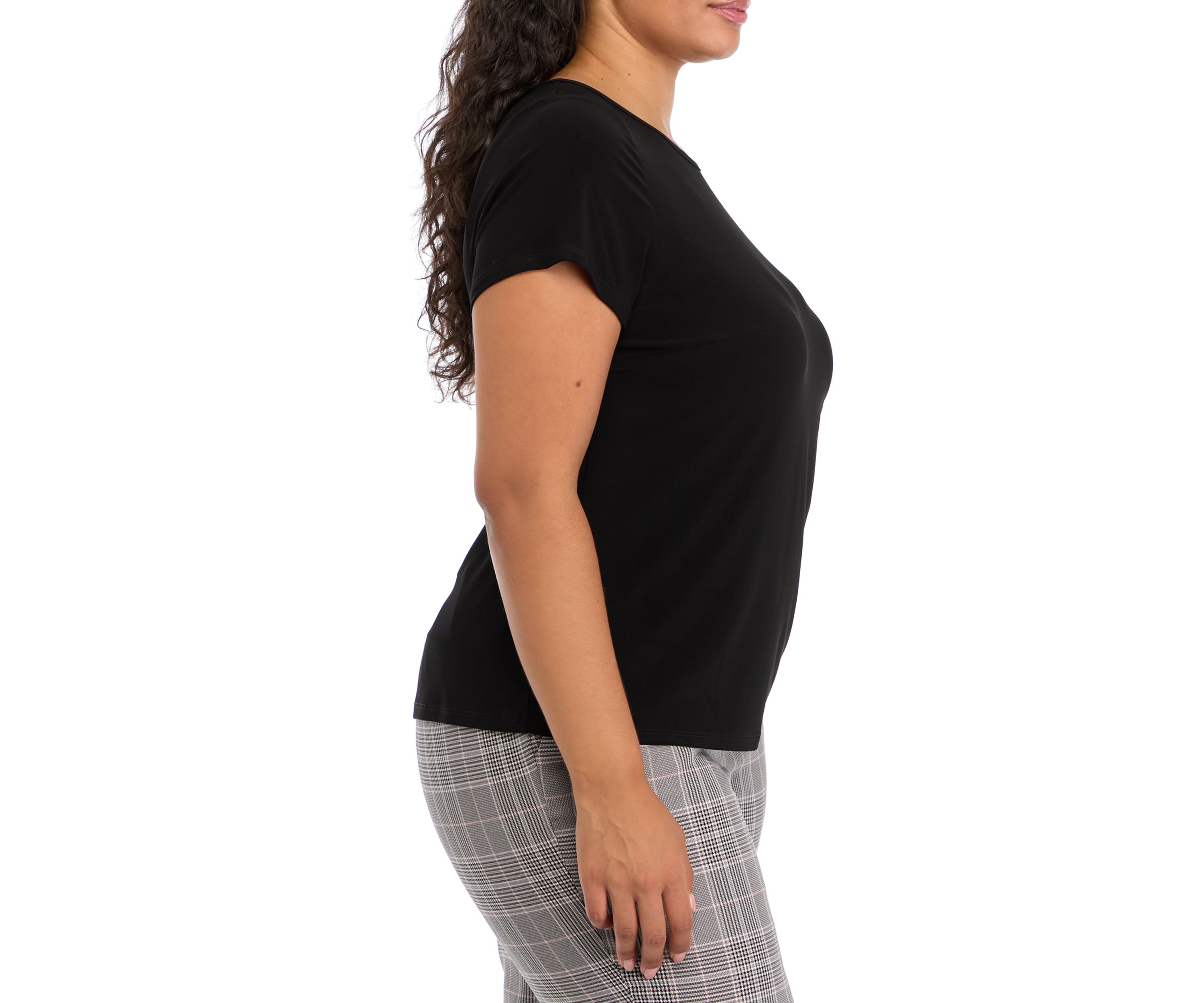 Plus Size Crew Neck Short Sleeve Split Back T-Shirt