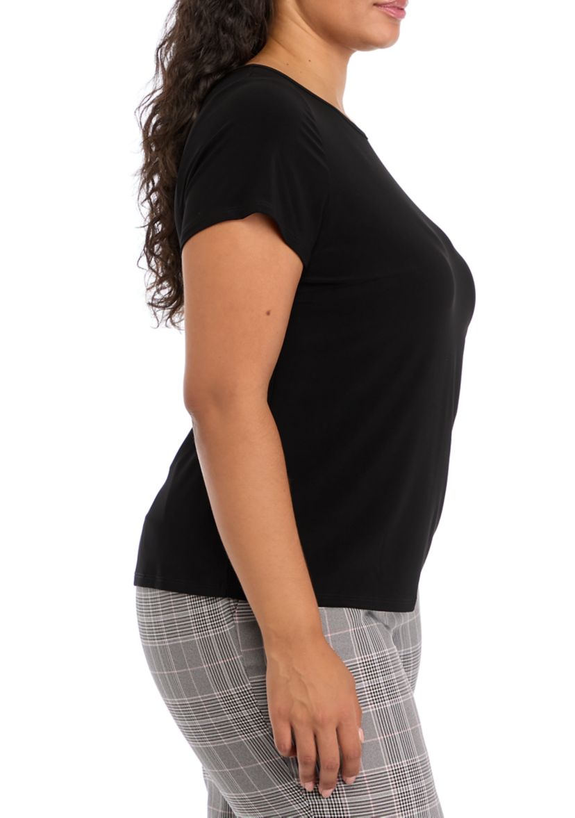 Plus Size Crew Neck Short Sleeve Split Back T-Shirt