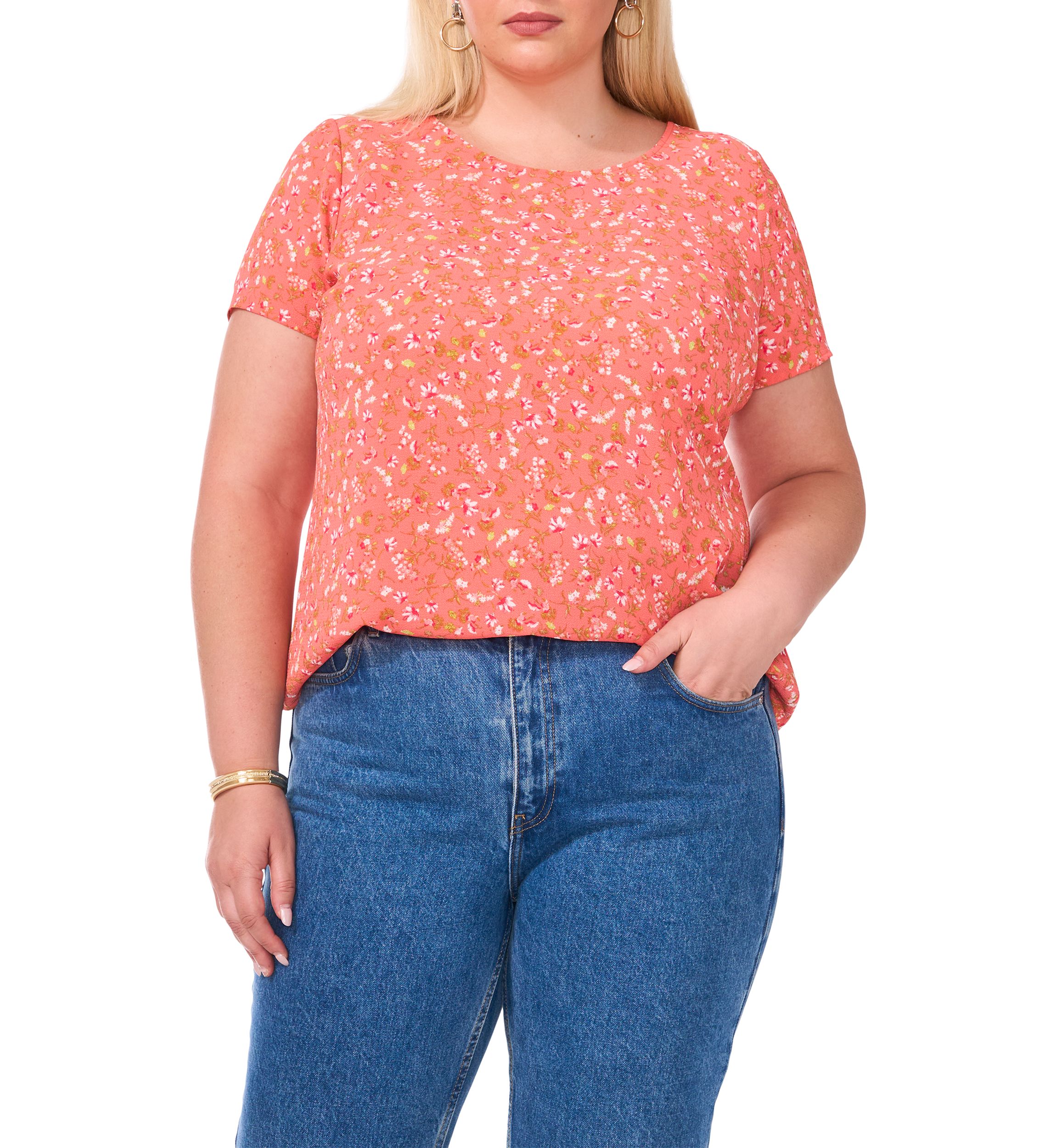 Plus Size Crew Neck Short Sleeve Split Back T-Shirt