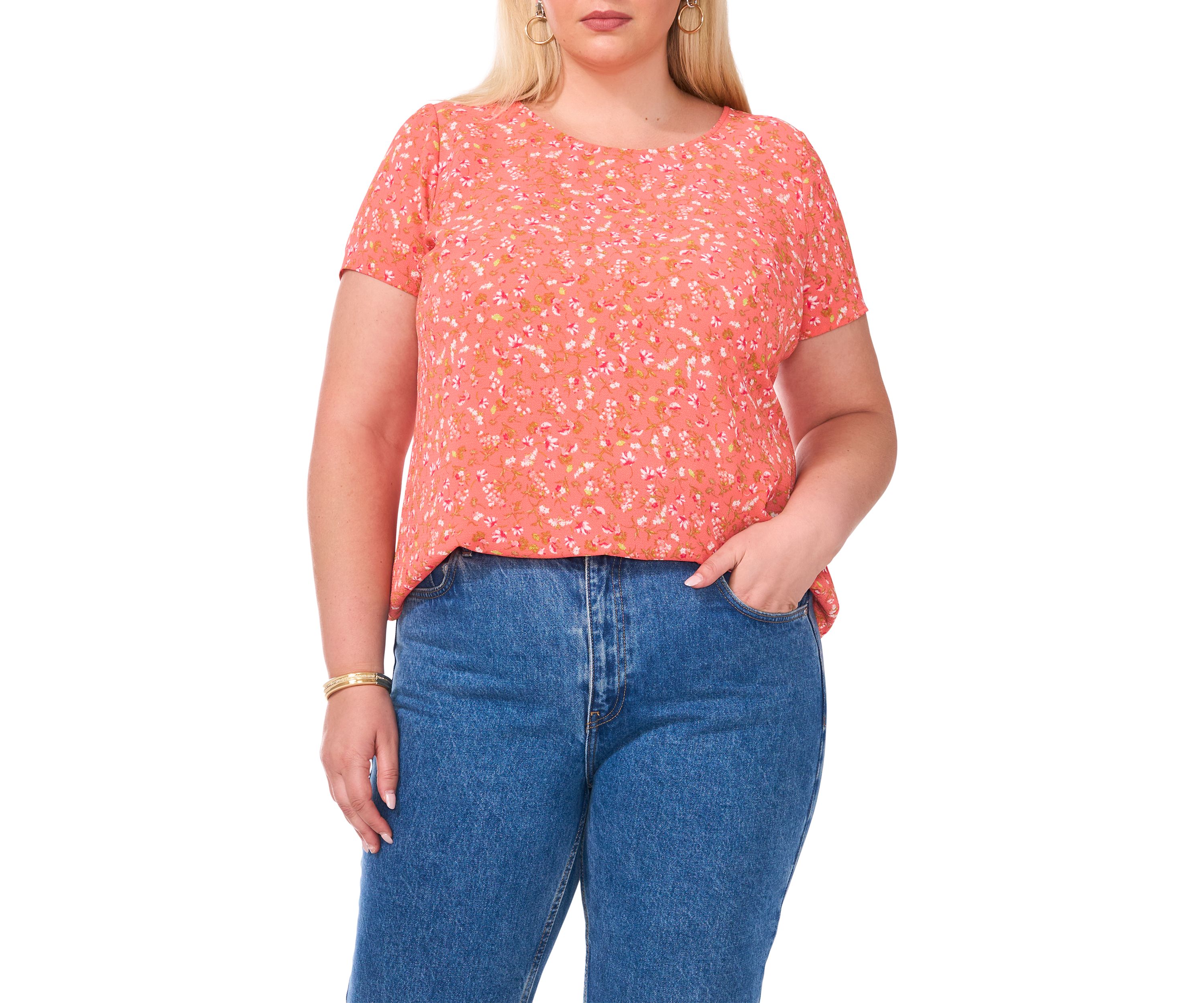 Plus Size Crew Neck Short Sleeve Split Back T-Shirt