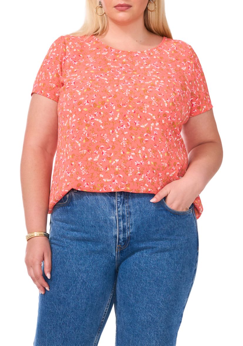 Plus Size Crew Neck Short Sleeve Split Back T-Shirt