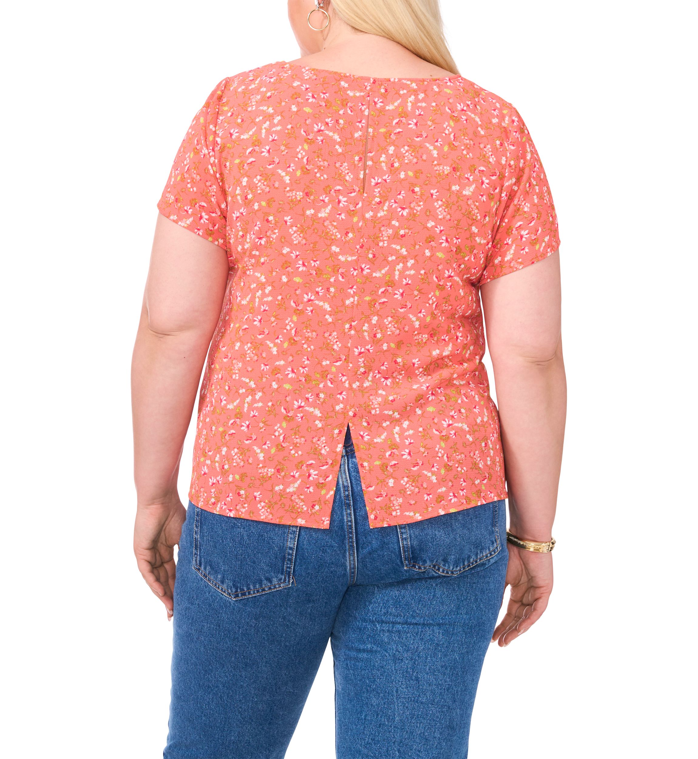 Plus Size Crew Neck Short Sleeve Split Back T-Shirt