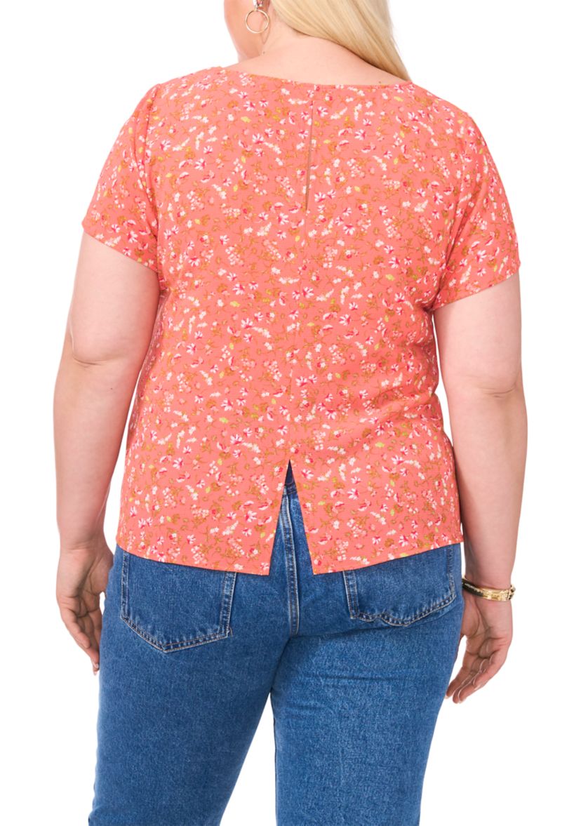 Plus Size Crew Neck Short Sleeve Split Back T-Shirt
