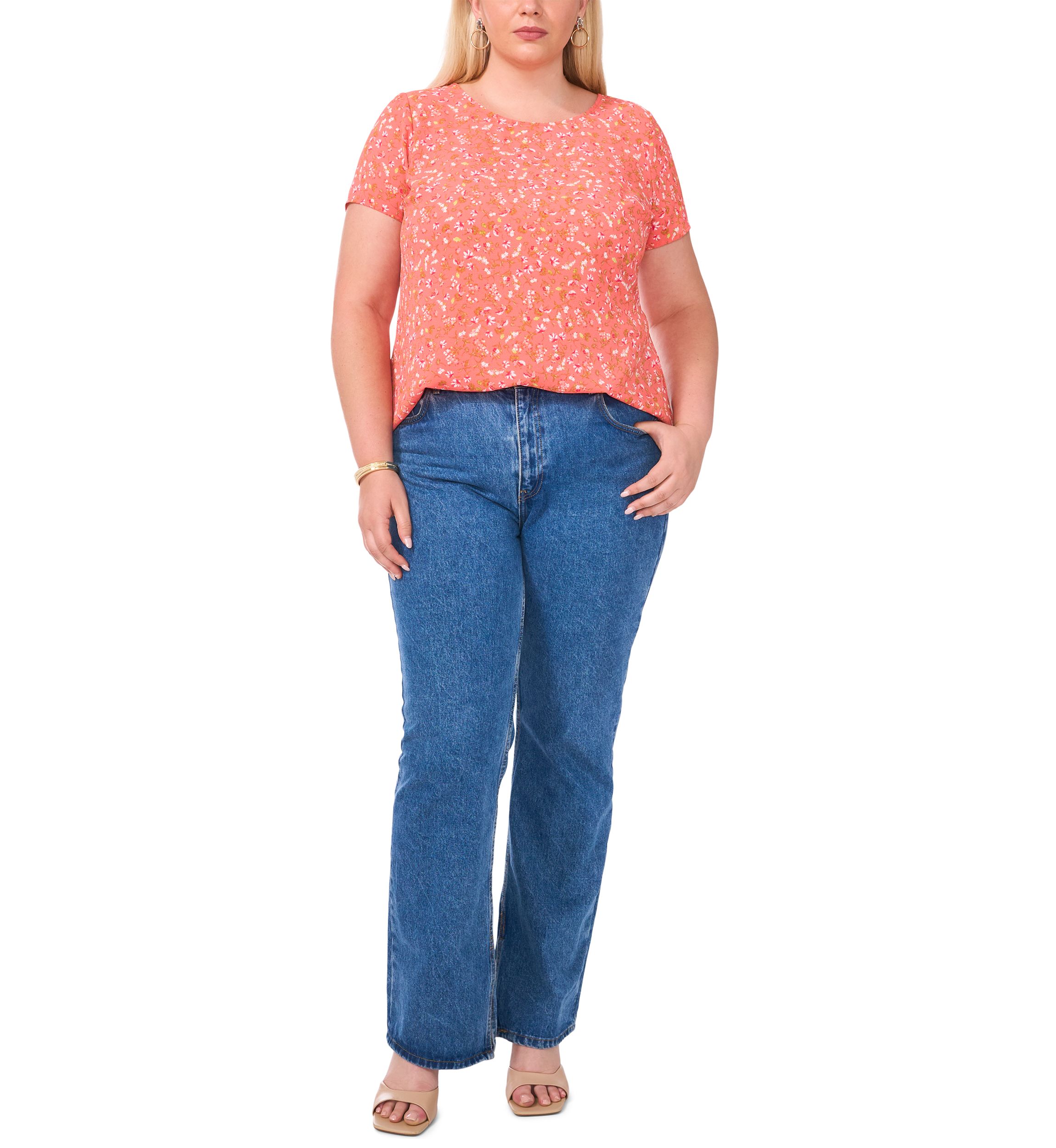 Plus Size Crew Neck Short Sleeve Split Back T-Shirt
