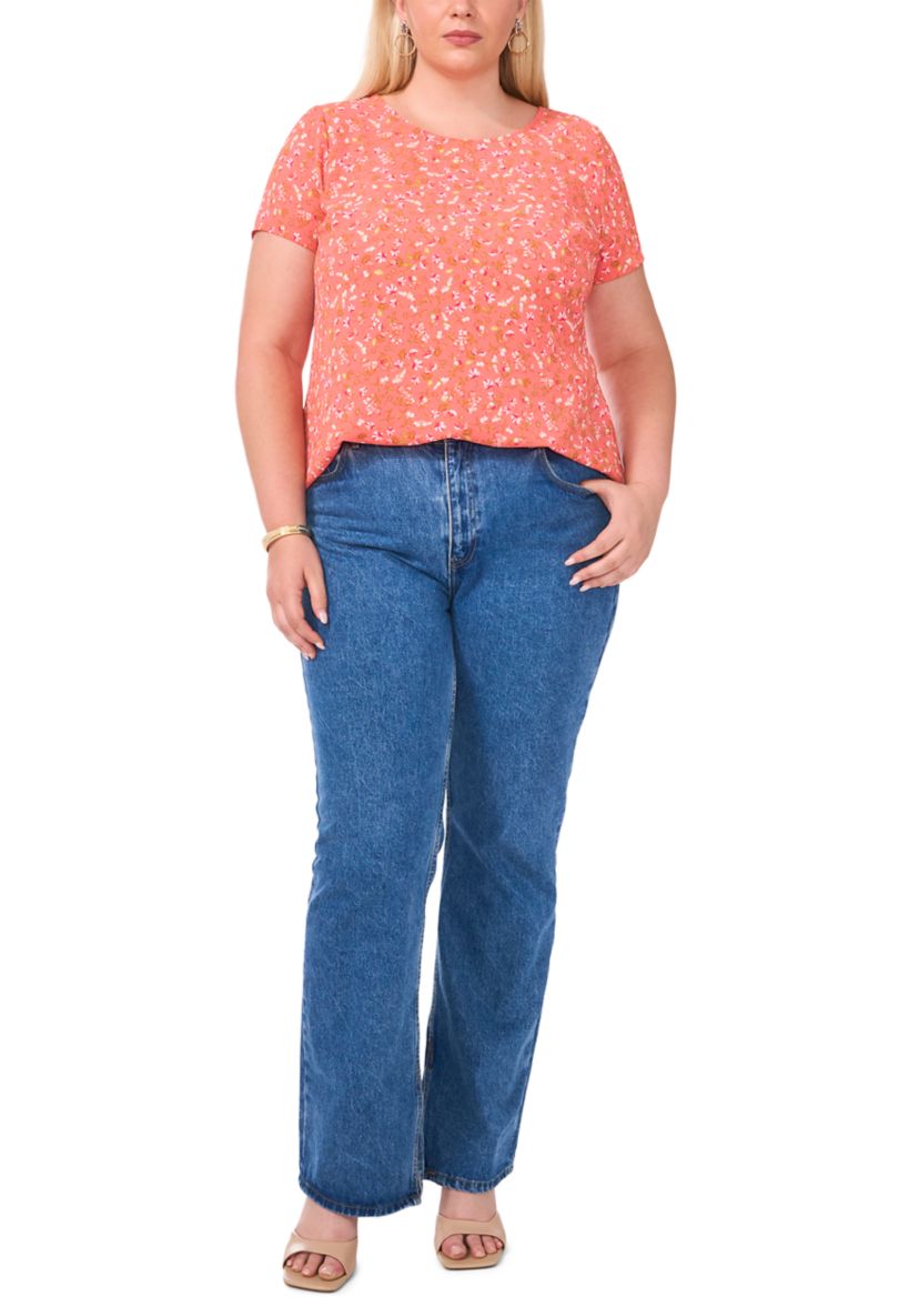 Plus Size Crew Neck Short Sleeve Split Back T-Shirt