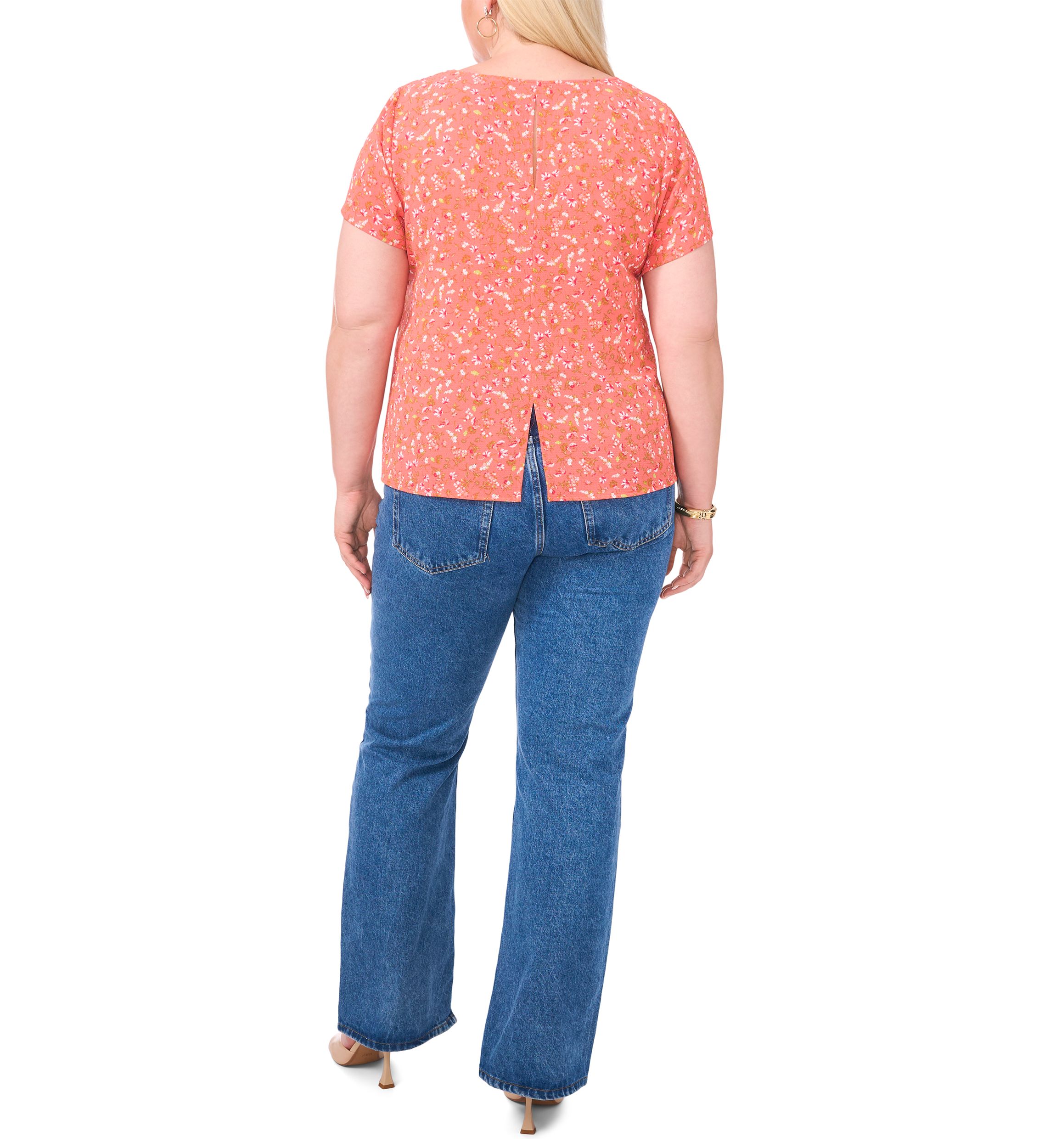 Plus Size Crew Neck Short Sleeve Split Back T-Shirt