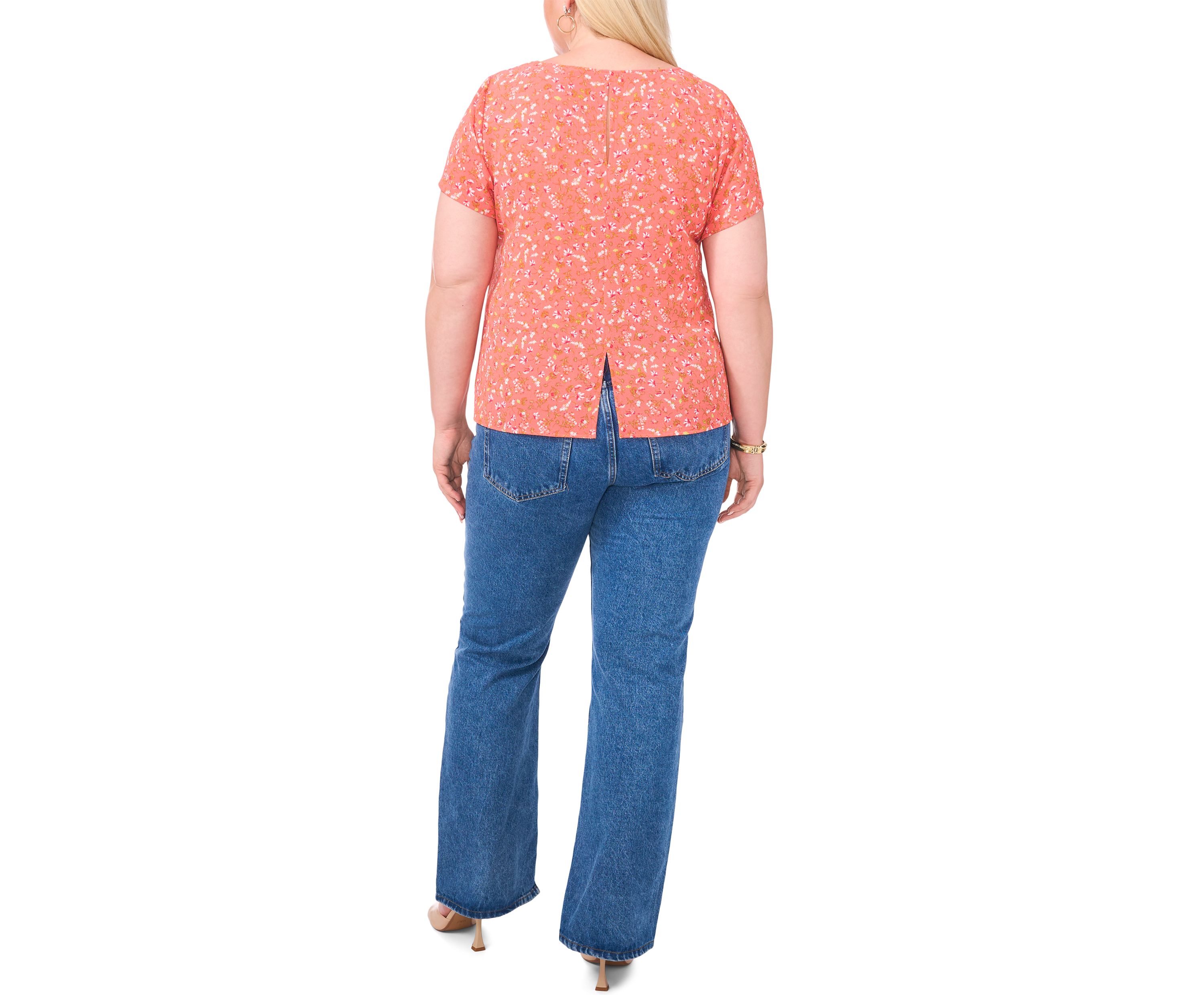 Plus Size Crew Neck Short Sleeve Split Back T-Shirt