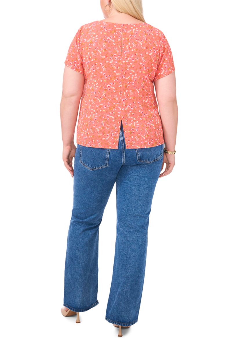 Plus Size Crew Neck Short Sleeve Split Back T-Shirt