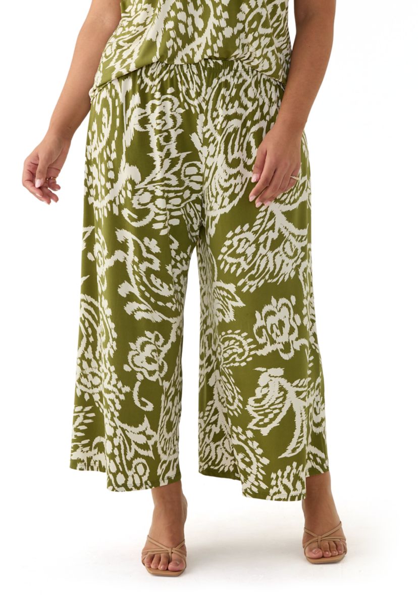 Plus Size Wide Leg Printed Pants 