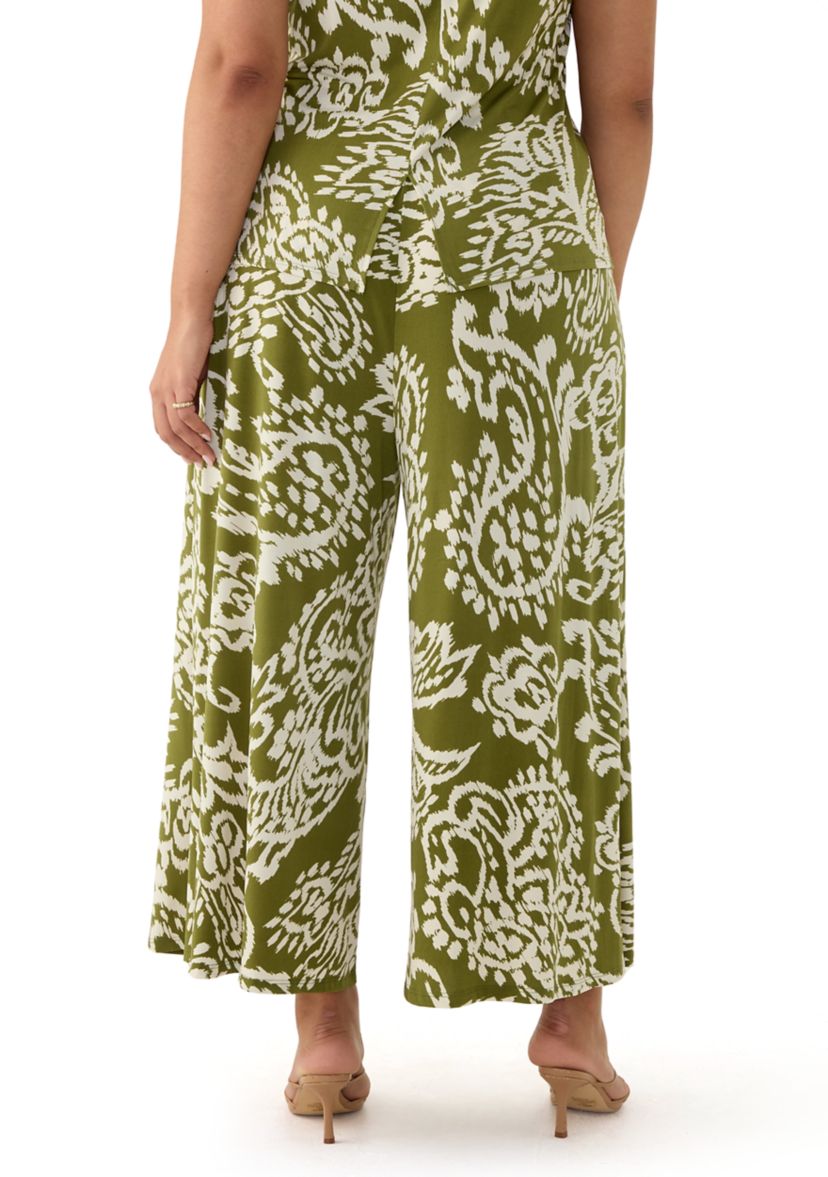 Plus Size Wide Leg Printed Pants 
