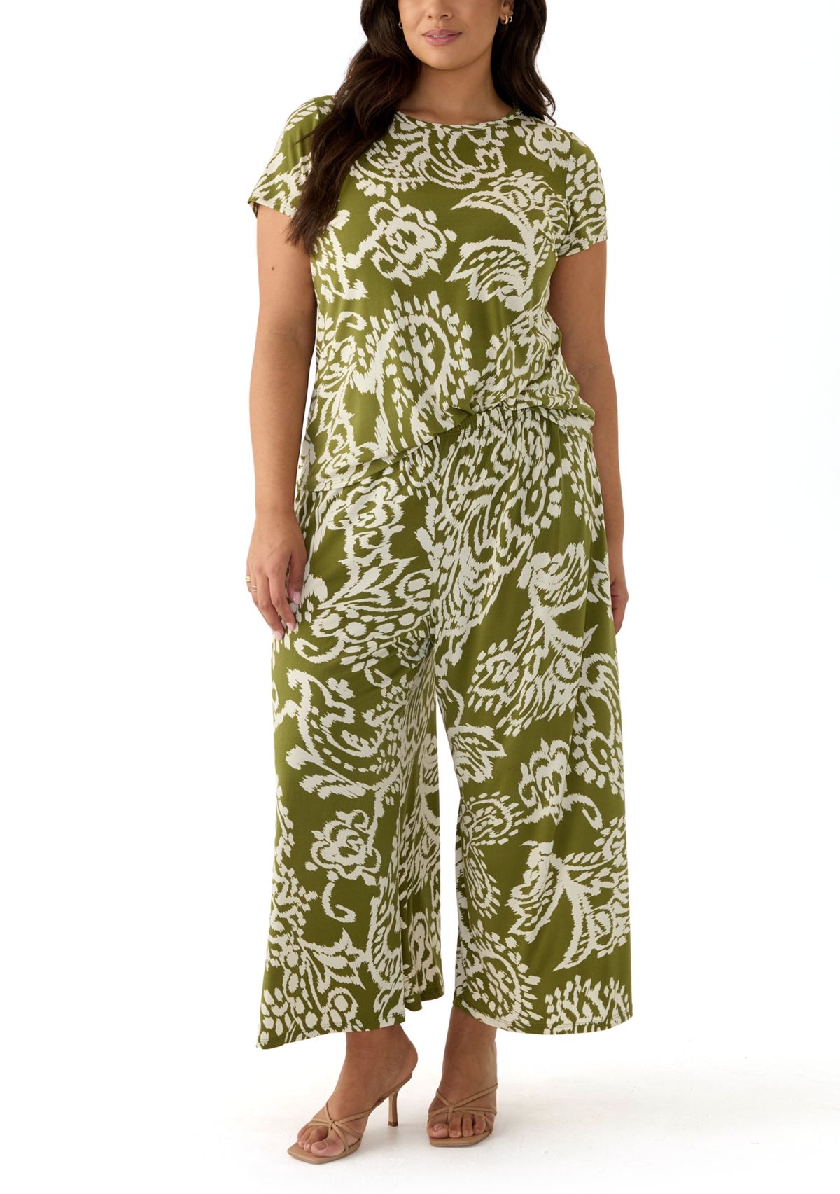 Plus Size Wide Leg Printed Pants 