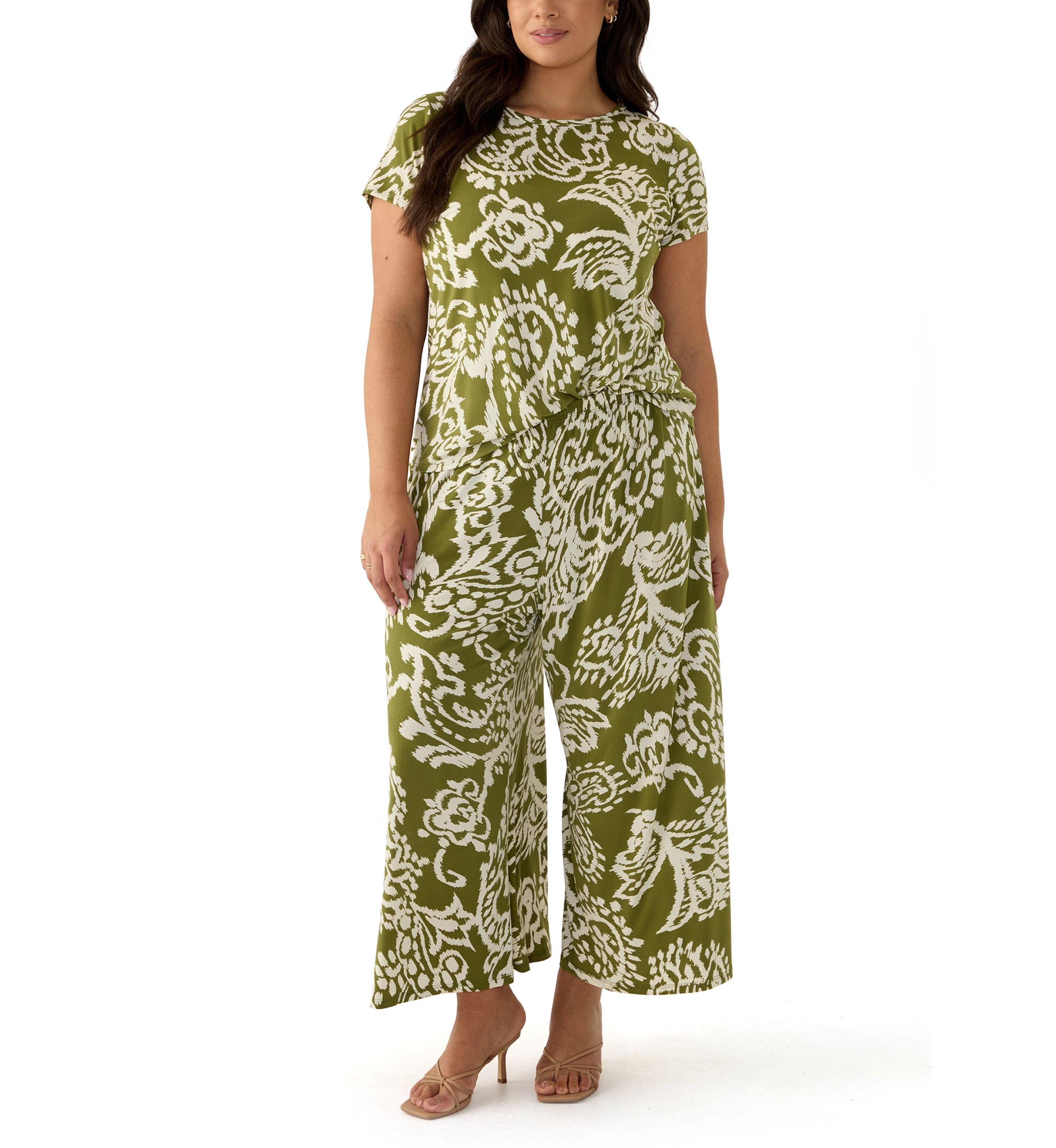 Plus Size Wide Leg Printed Pants 