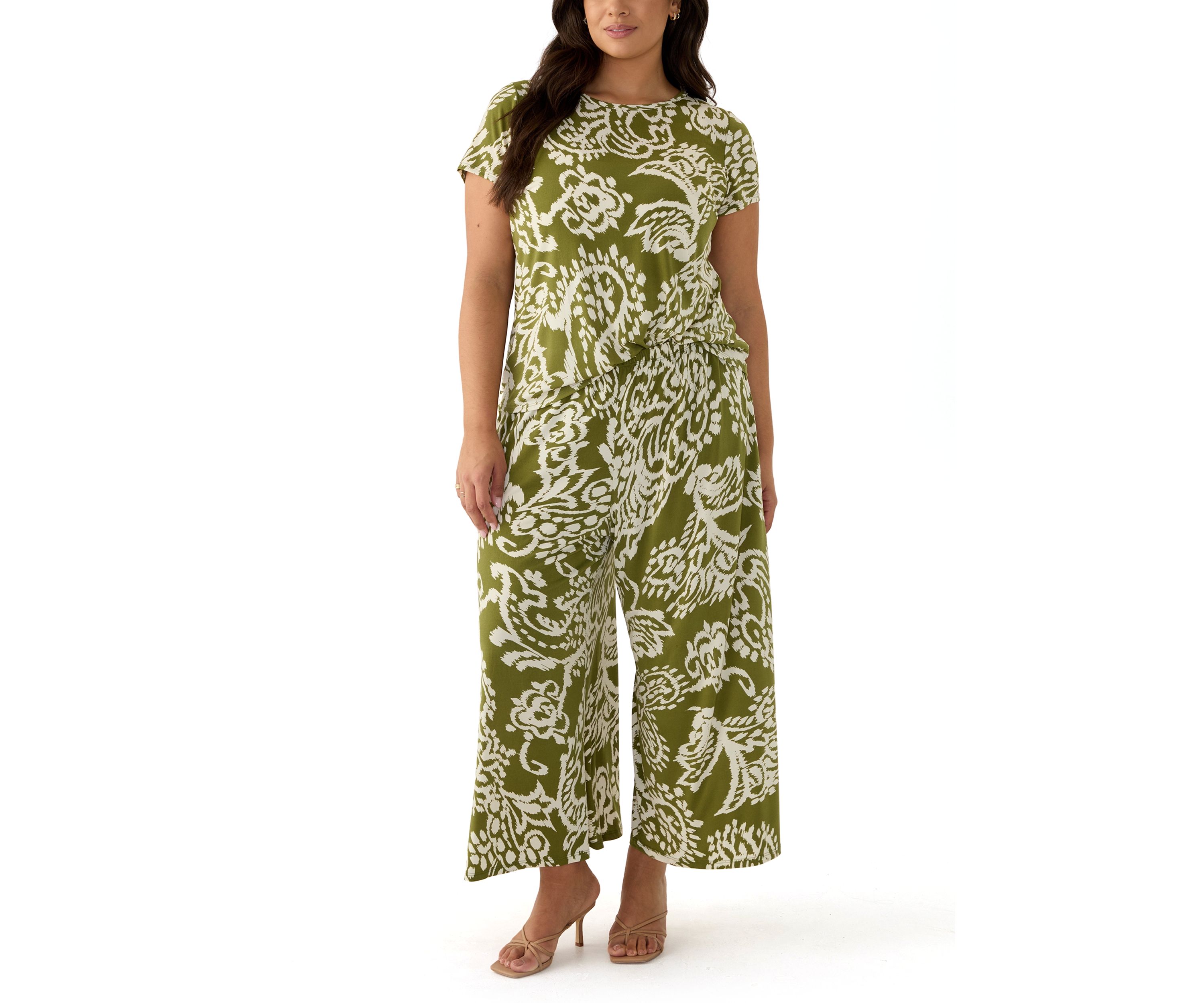 Plus Size Wide Leg Printed Pants 