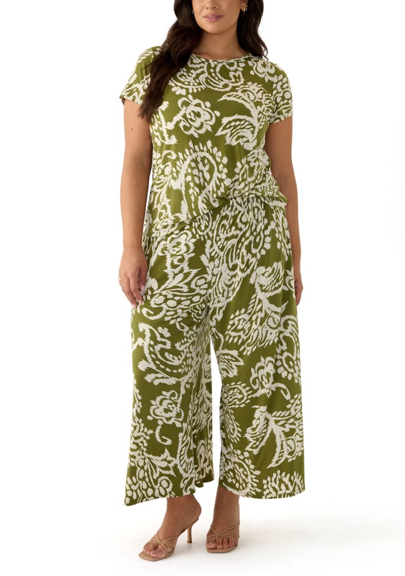 Plus Size Wide Leg Printed Pants 