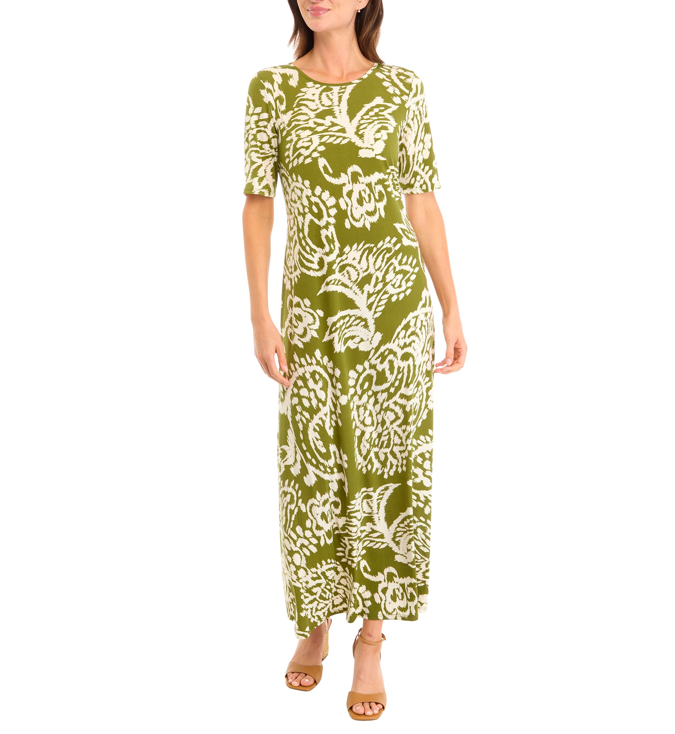 Womens Elbow Sleeve Paisley Printed Maxi Dress 