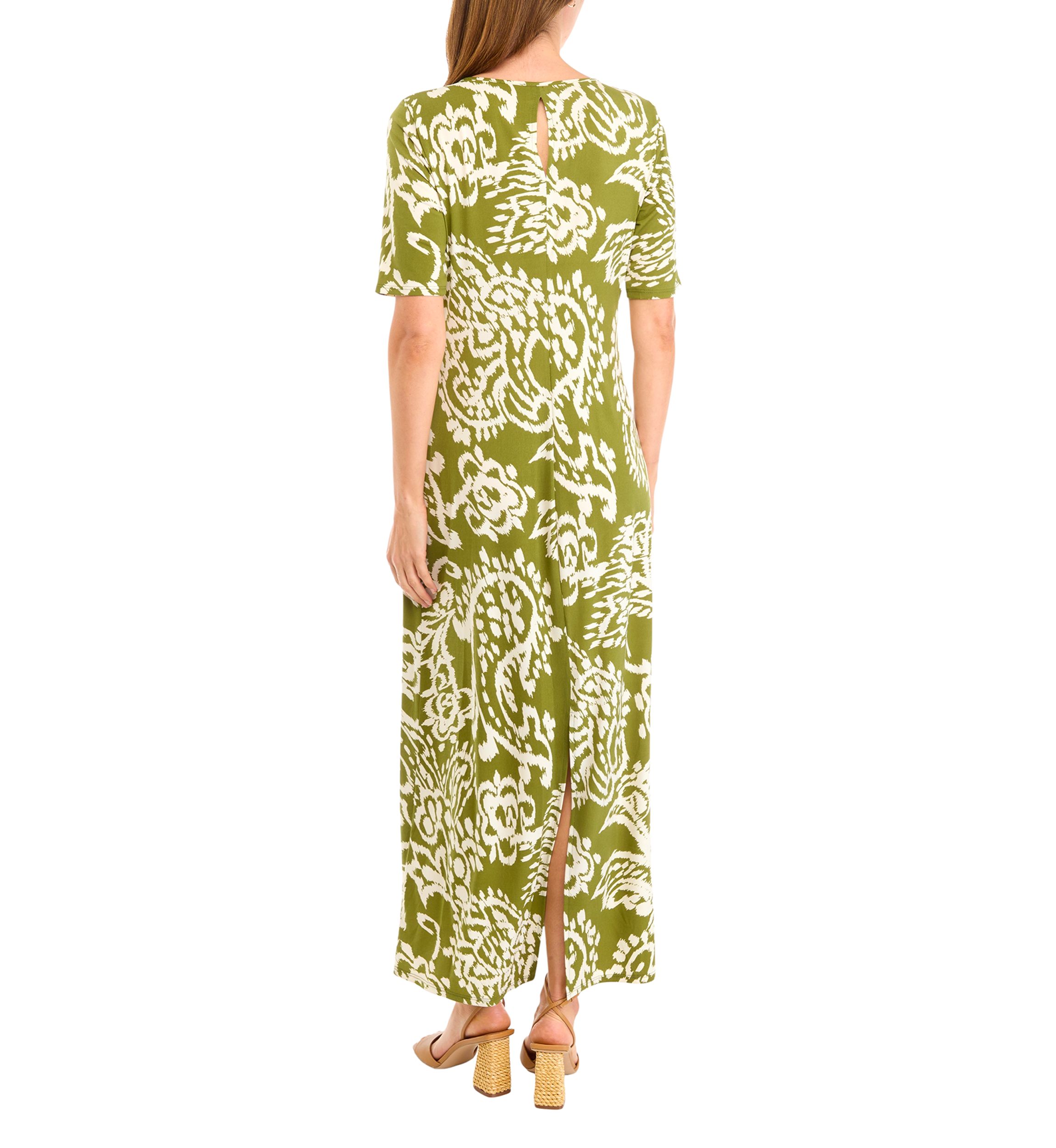 Womens Elbow Sleeve Paisley Printed Maxi Dress 