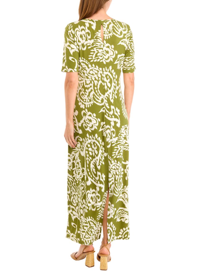 Womens Elbow Sleeve Paisley Printed Maxi Dress 